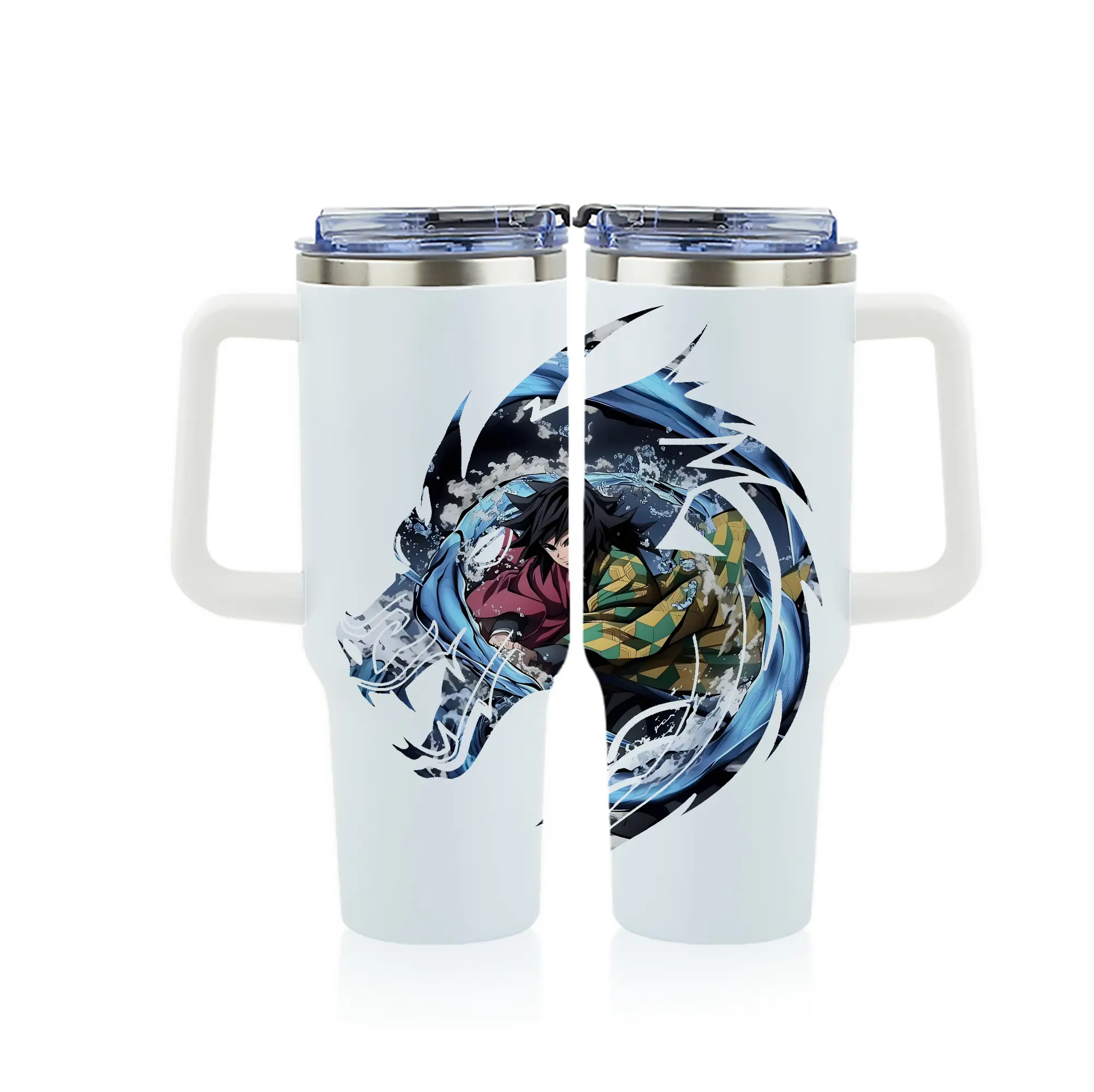 鬼滅の刃 グッズ,冨岡 義勇 - 1200mL フルプリント車用タンブラー ・ 304ステンレス 内側 ・ 201ステンレス 外側 ・ 保温 保冷 ・ 通勤 ドライブ アウトドア用