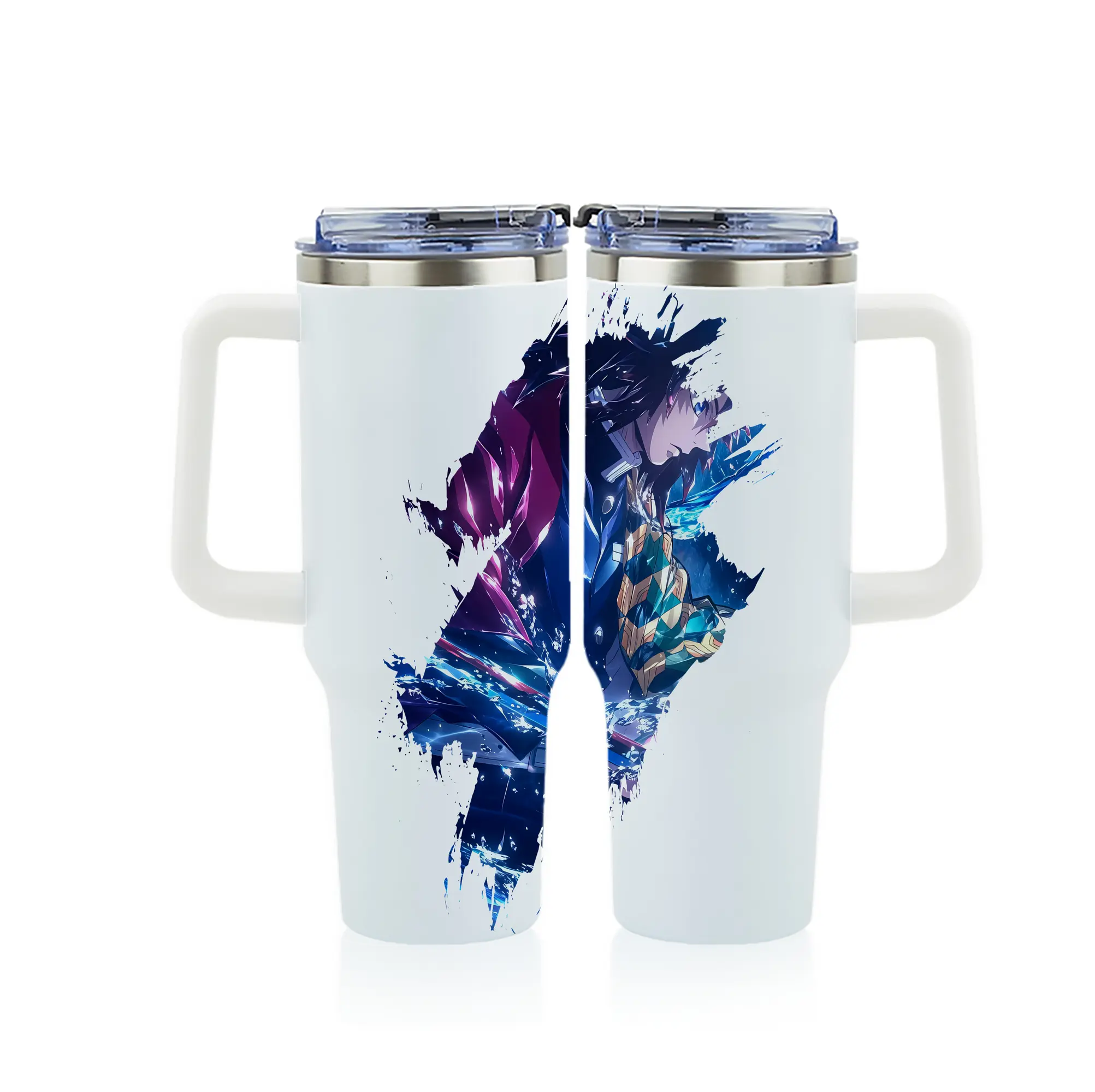 鬼滅の刃 グッズ,冨岡 義勇 - 1200mL フルプリント車用タンブラー ・ 304ステンレス 内側 ・ 201ステンレス 外側 ・ 保温 保冷 ・ 通勤 ドライブ アウトドア用