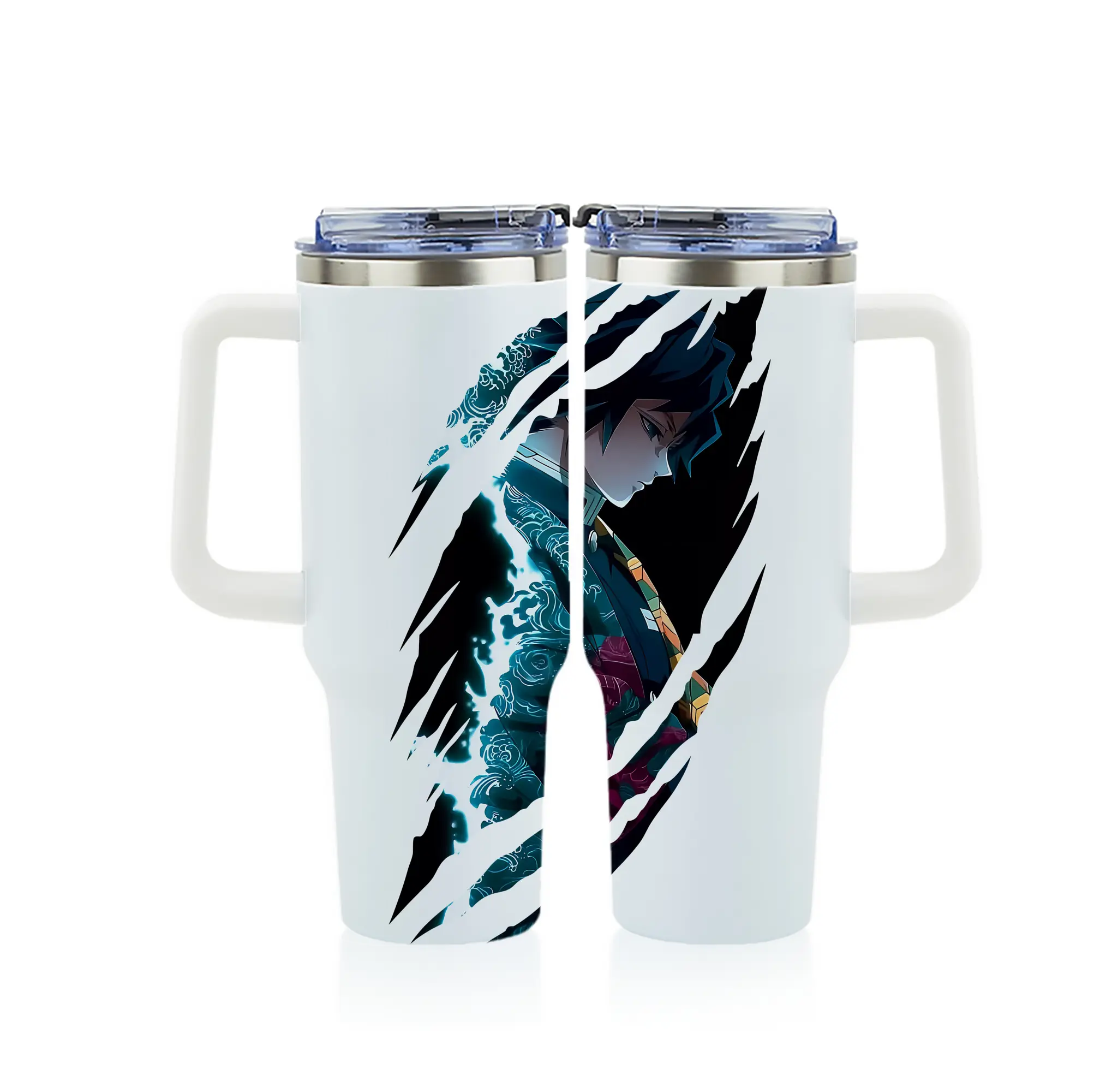 鬼滅の刃 グッズ,冨岡 義勇 - 1200mL フルプリント車用タンブラー ・ 304ステンレス 内側 ・ 201ステンレス 外側 ・ 保温 保冷 ・ 通勤 ドライブ アウトドア用
