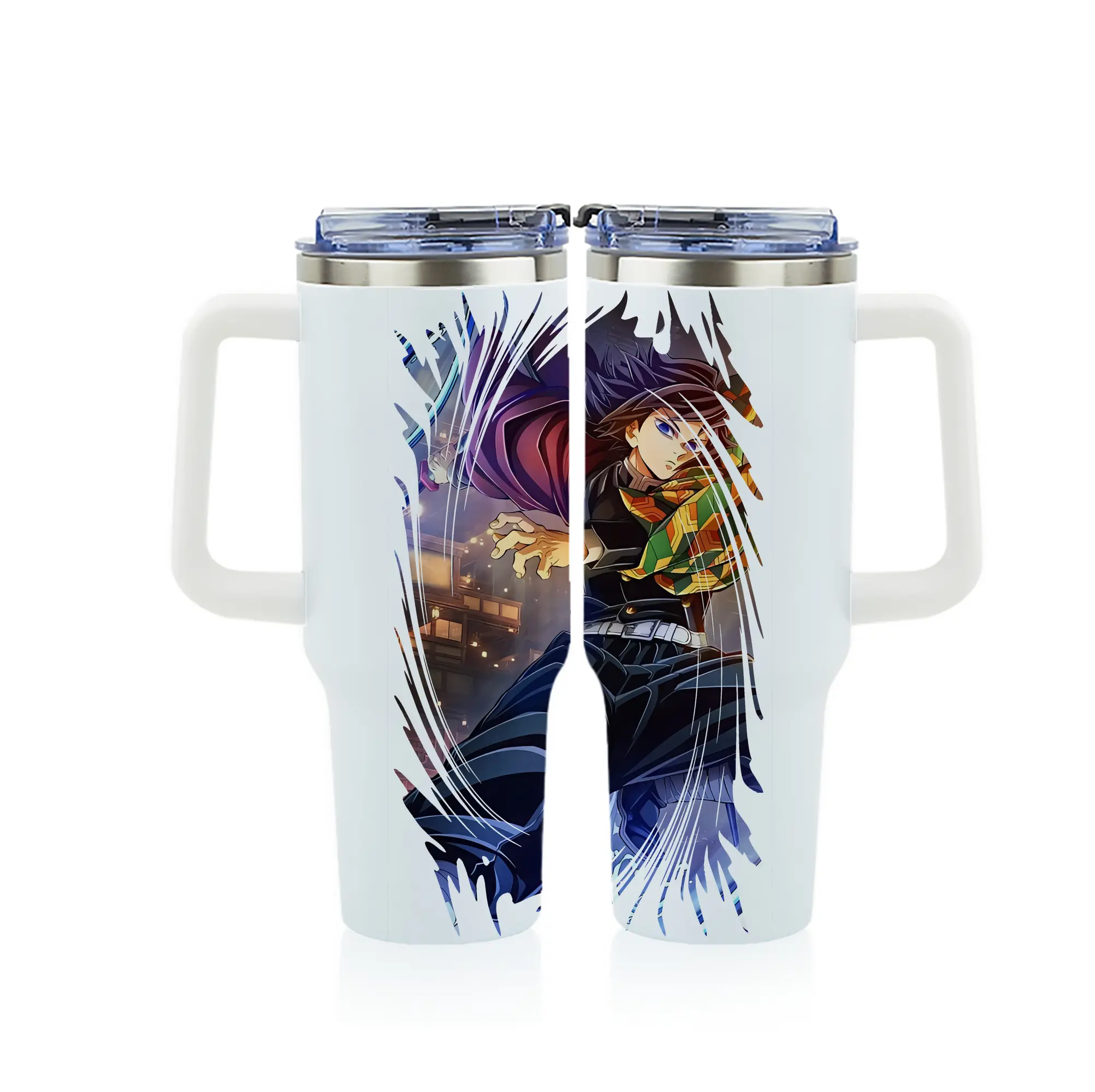 鬼滅の刃 グッズ,冨岡 義勇 - 1200mL フルプリント車用タンブラー ・ 304ステンレス 内側 ・ 201ステンレス 外側 ・ 保温 保冷 ・ 通勤 ドライブ アウトドア用