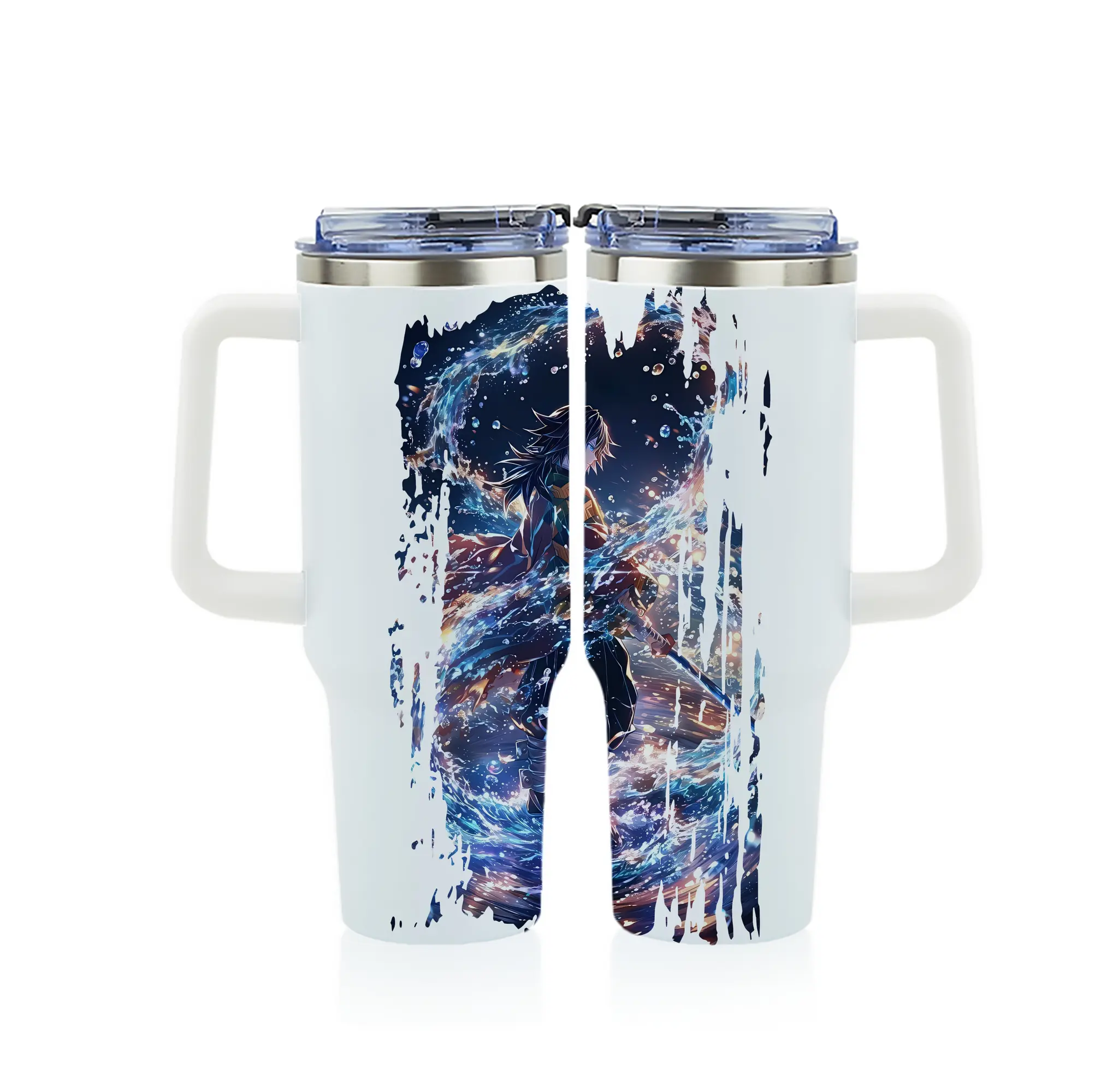 鬼滅の刃 グッズ,冨岡 義勇 - 1200mL フルプリント車用タンブラー ・ 304ステンレス 内側 ・ 201ステンレス 外側 ・ 保温 保冷 ・ 通勤 ドライブ アウトドア用