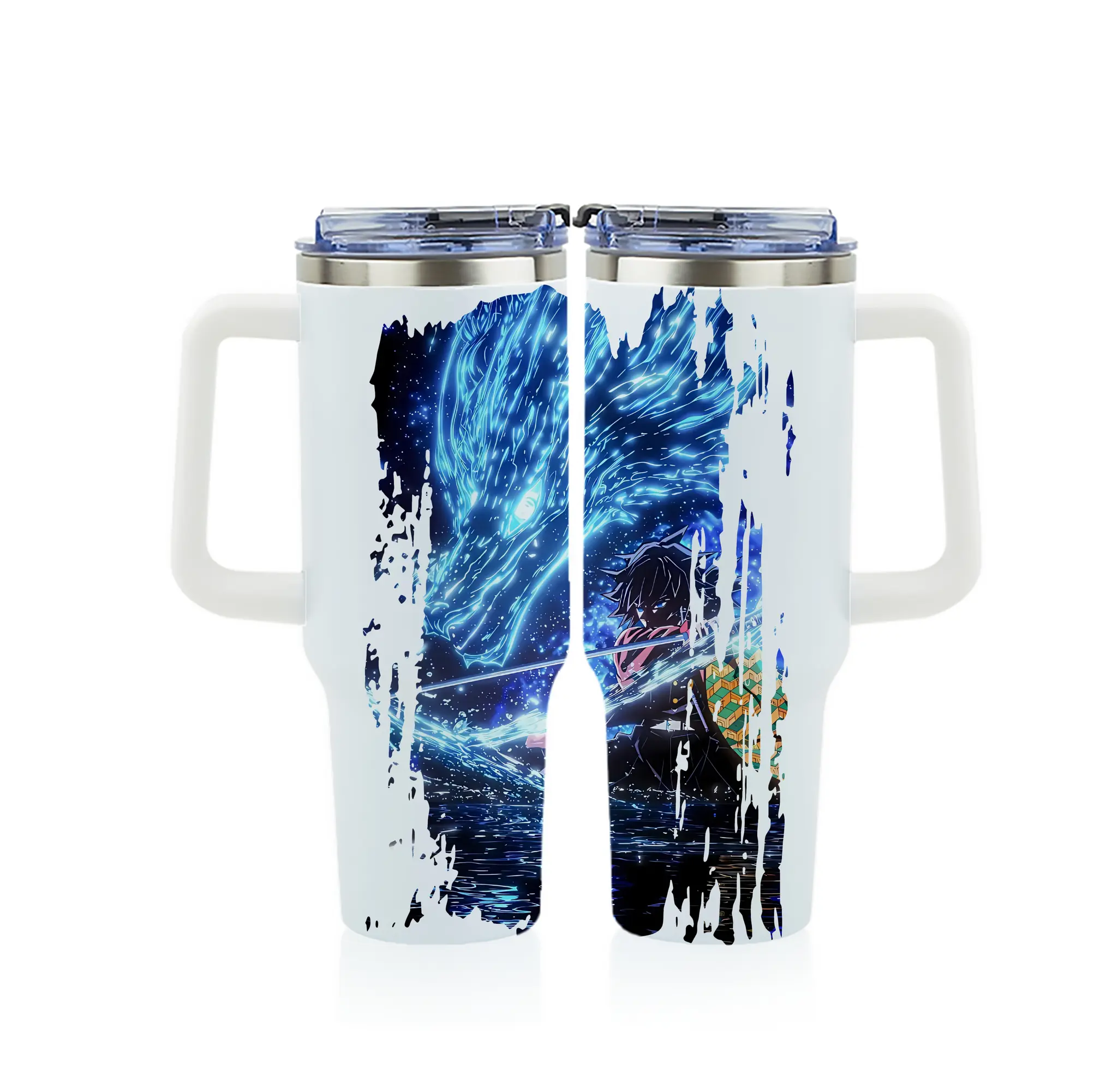 鬼滅の刃 グッズ,冨岡 義勇 - 1200mL フルプリント車用タンブラー ・ 304ステンレス 内側 ・ 201ステンレス 外側 ・ 保温 保冷 ・ 通勤 ドライブ アウトドア用