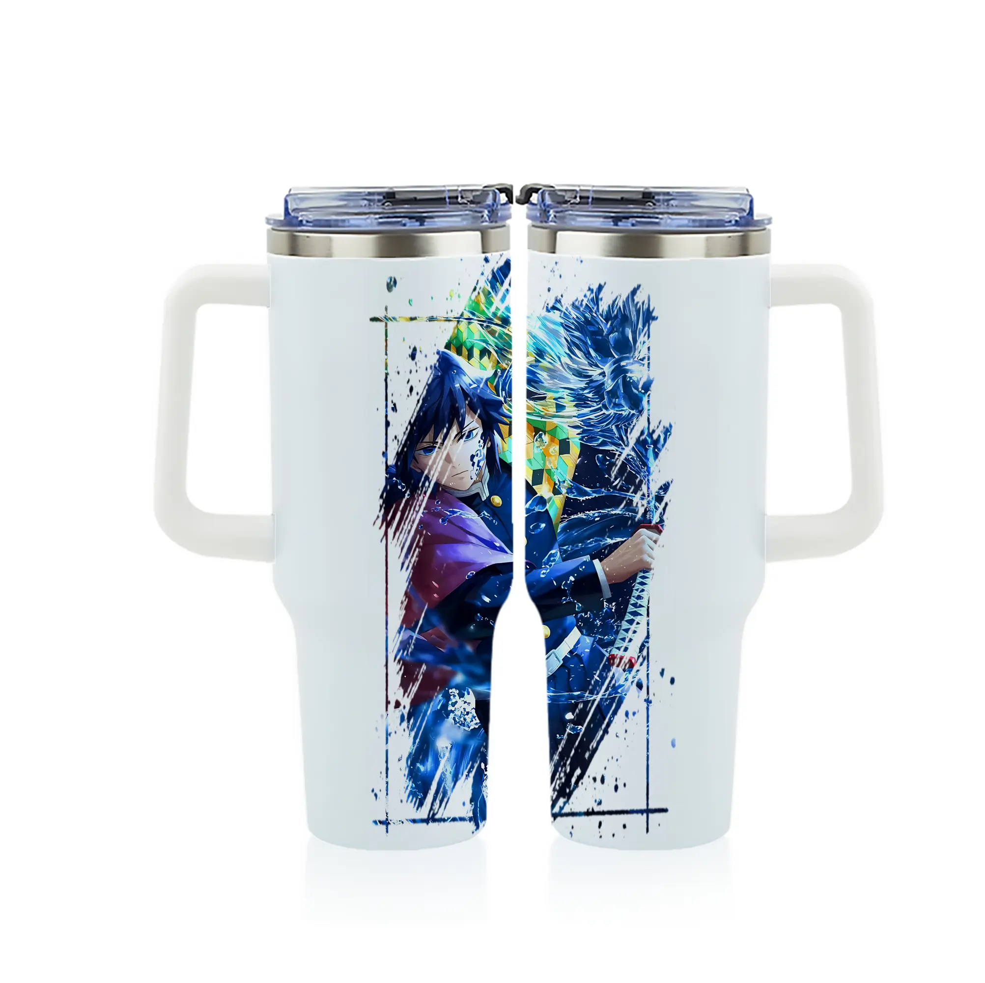 鬼滅の刃 グッズ,冨岡 義勇 - 1200mL フルプリント車用タンブラー ・ 304ステンレス 内側 ・ 201ステンレス 外側 ・ 保温 保冷 ・ 通勤 ドライブ アウトドア用