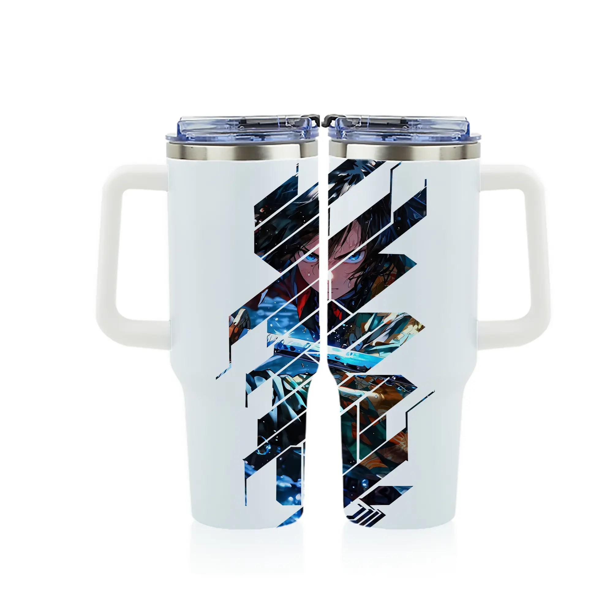 鬼滅の刃 グッズ,冨岡 義勇 - 1200mL フルプリント車用タンブラー ・ 304ステンレス 内側 ・ 201ステンレス 外側 ・ 保温 保冷 ・ 通勤 ドライブ アウトドア用