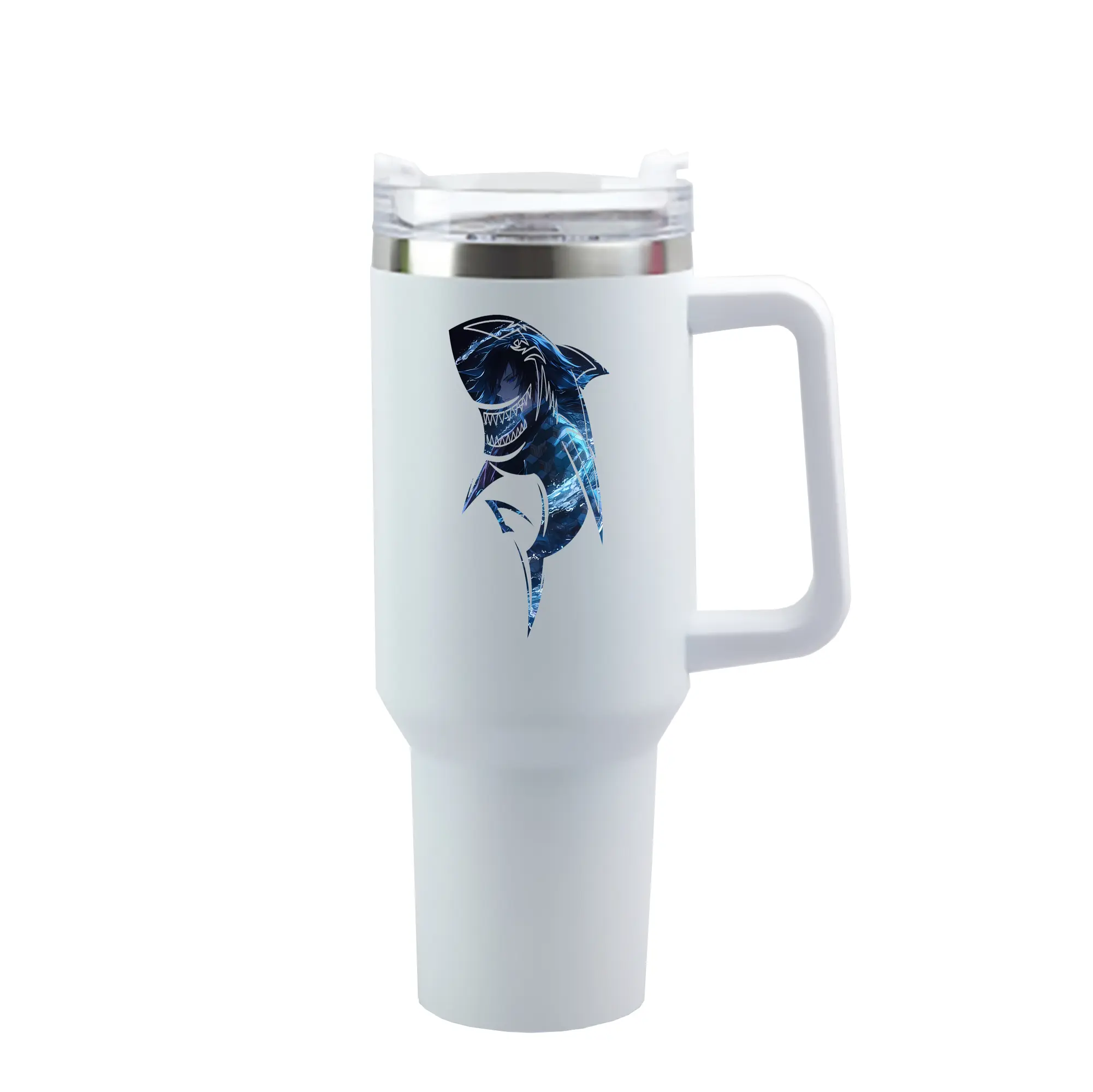 鬼滅の刃 グッズ,冨岡 義勇 - 1200mL 車用タンブラー ・ クリスタルステッカー ・ 304ステンレス 内側 ・ 201ステンレス 外側 ・ 保温 保冷 ・ ハンドル＆ストロー付き ・ 通勤 ドライブ アウトドア用