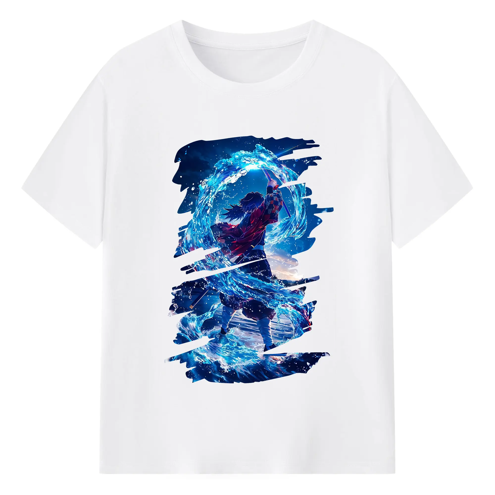 鬼滅の刃 グッズ,冨岡 義勇 - 綿100％ 半袖Tシャツ ・ フロントプリント ・ 快適 通気性 ・ 日常使い 散歩 スポーツ用