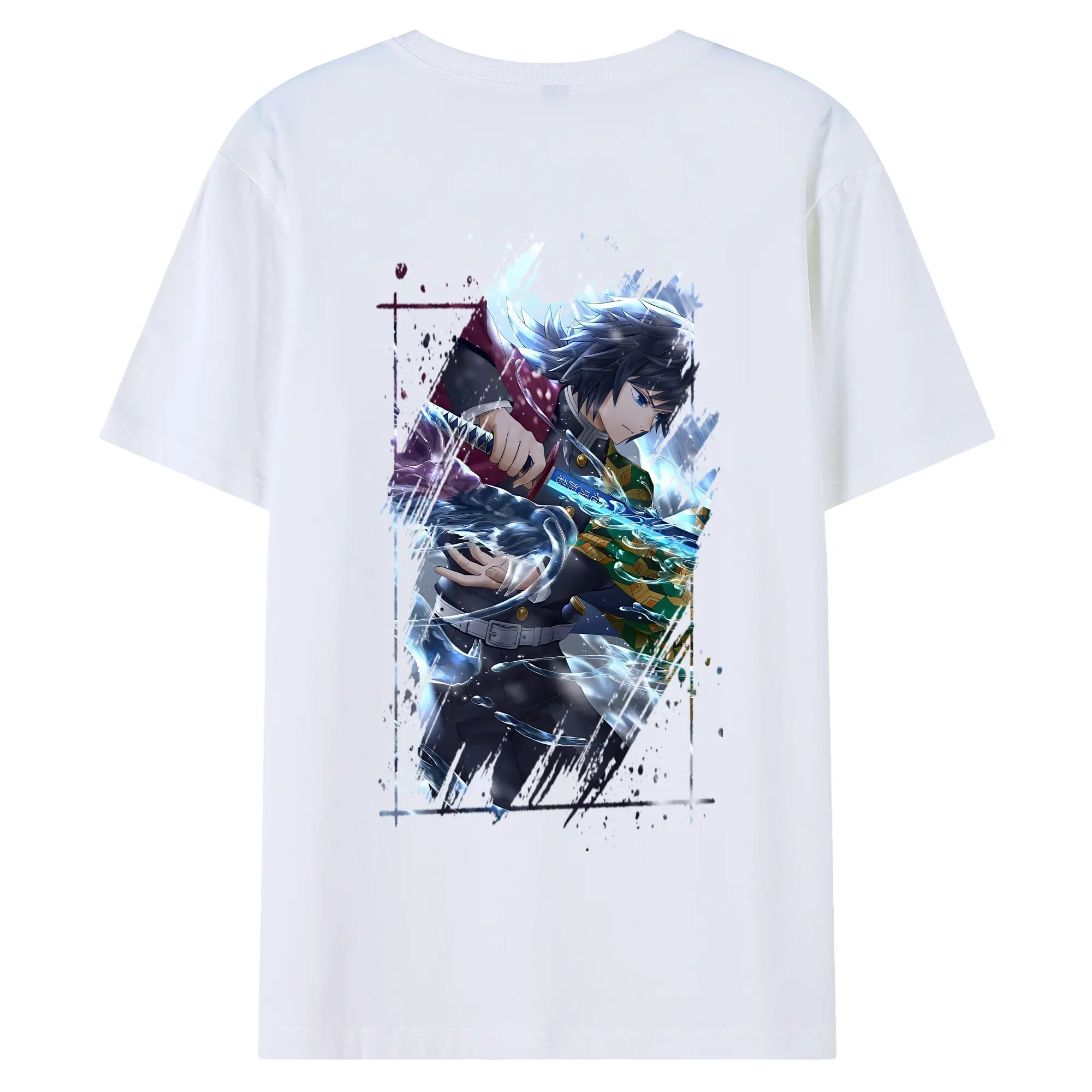 鬼滅の刃 グッズ,冨岡 義勇 - 綿100％ 半袖Tシャツ ・ バックプリント ・ 快適 通気性 ・ 日常使い 散歩 スポーツ用