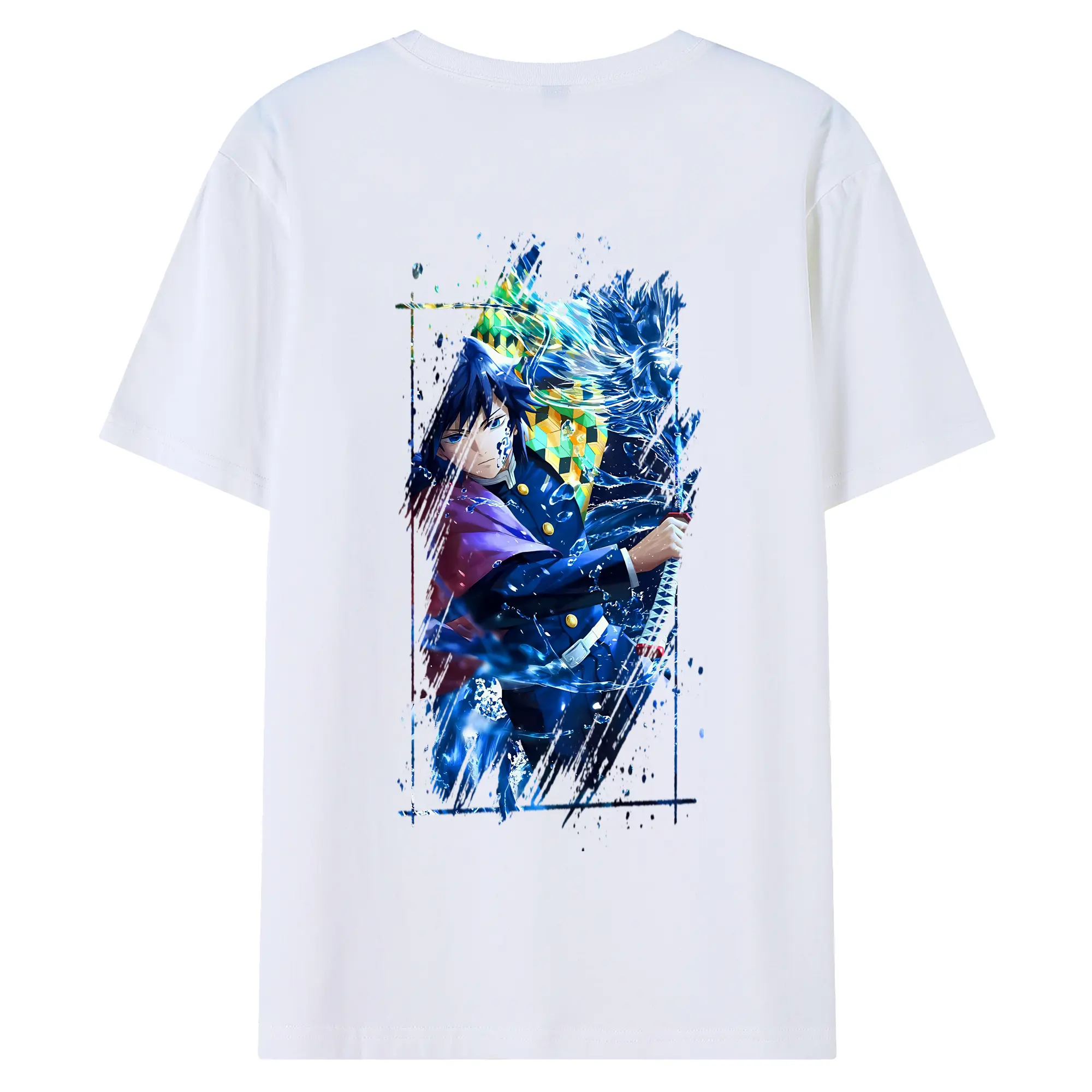 鬼滅の刃 グッズ,冨岡 義勇 - 綿100％ 半袖Tシャツ ・ バックプリント ・ 快適 通気性 ・ 日常使い 散歩 スポーツ用