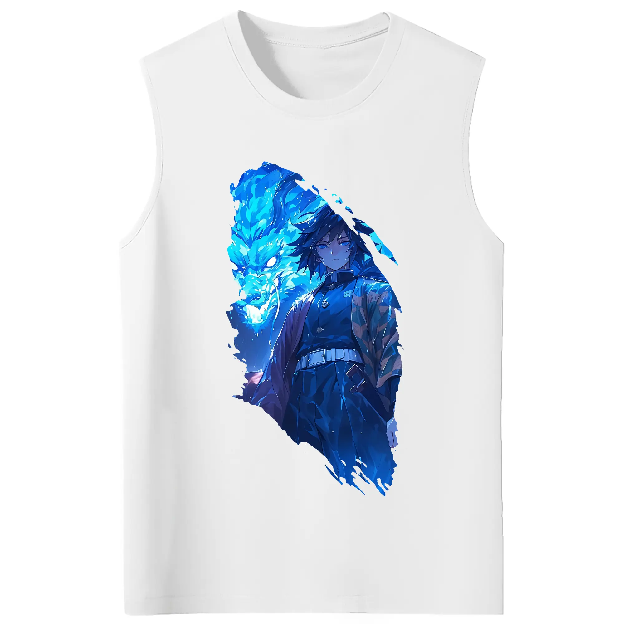 鬼滅の刃 グッズ,冨岡 義勇 - コットン100％ タンクトップ ・ フロントプリント ・ タイトフィット ・ 快適 通気性 ・ スポーツ カジュアル 散歩用