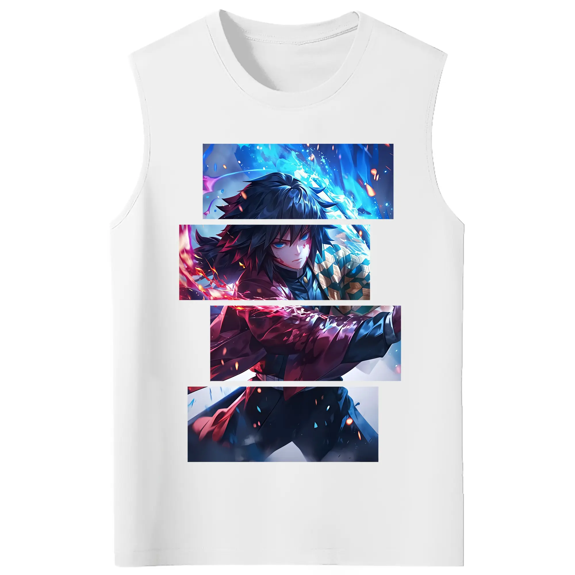 鬼滅の刃 グッズ,冨岡 義勇 - コットン100％ タンクトップ ・ フロントプリント ・ タイトフィット ・ 快適 通気性 ・ スポーツ カジュアル 散歩用