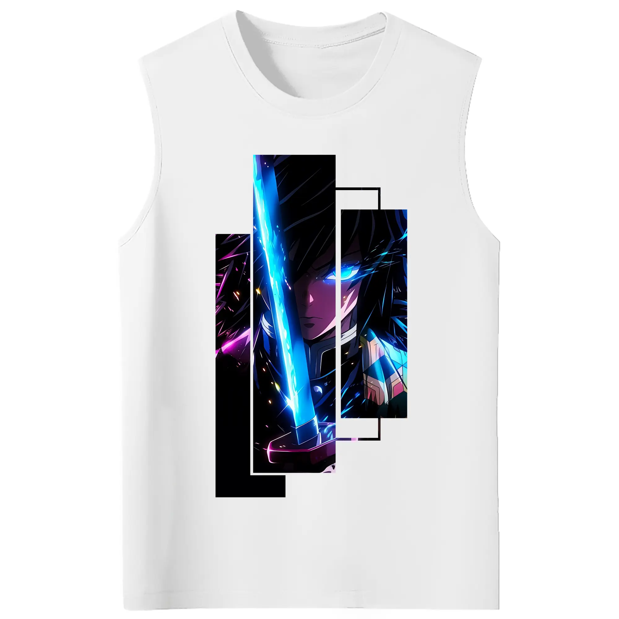 鬼滅の刃 グッズ,冨岡 義勇 - コットン100％ タンクトップ ・ フロントプリント ・ タイトフィット ・ 快適 通気性 ・ スポーツ カジュアル 散歩用