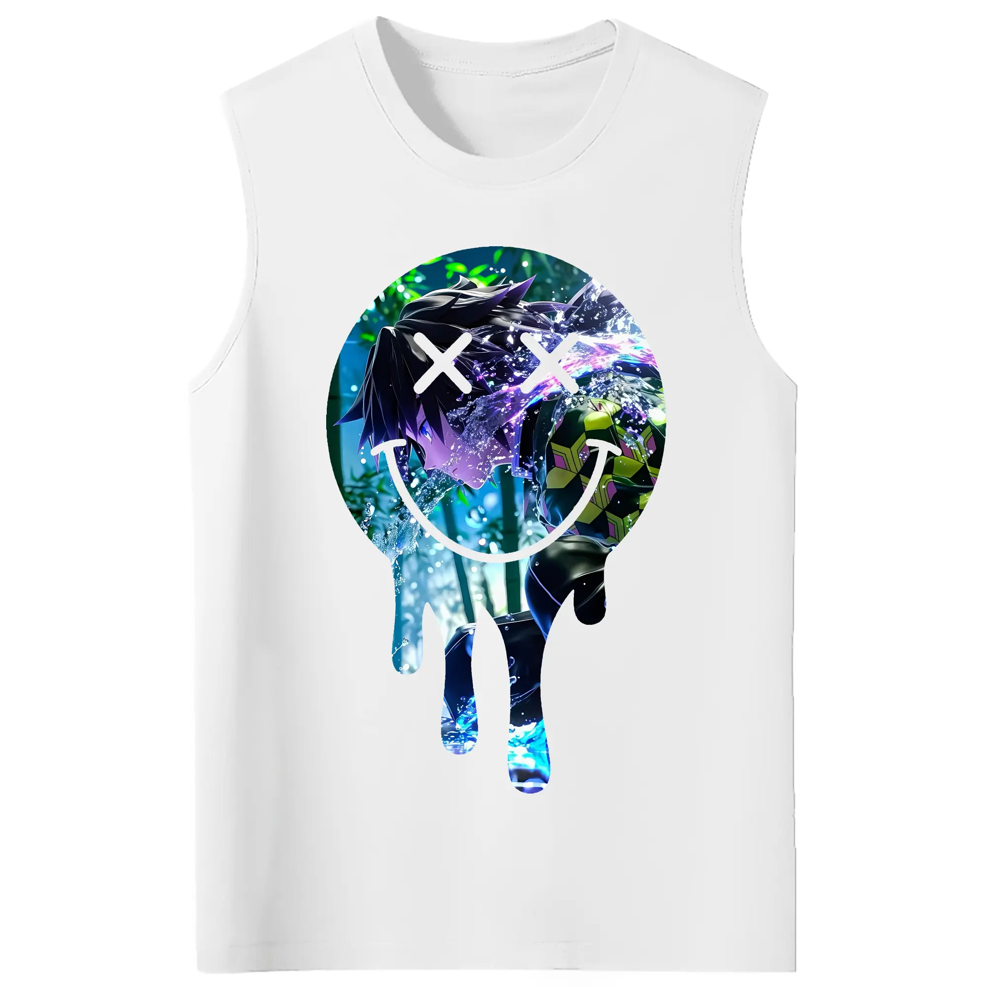 鬼滅の刃 グッズ,冨岡 義勇 - コットン100％ タンクトップ ・ フロントプリント ・ タイトフィット ・ 快適 通気性 ・ スポーツ カジュアル 散歩用