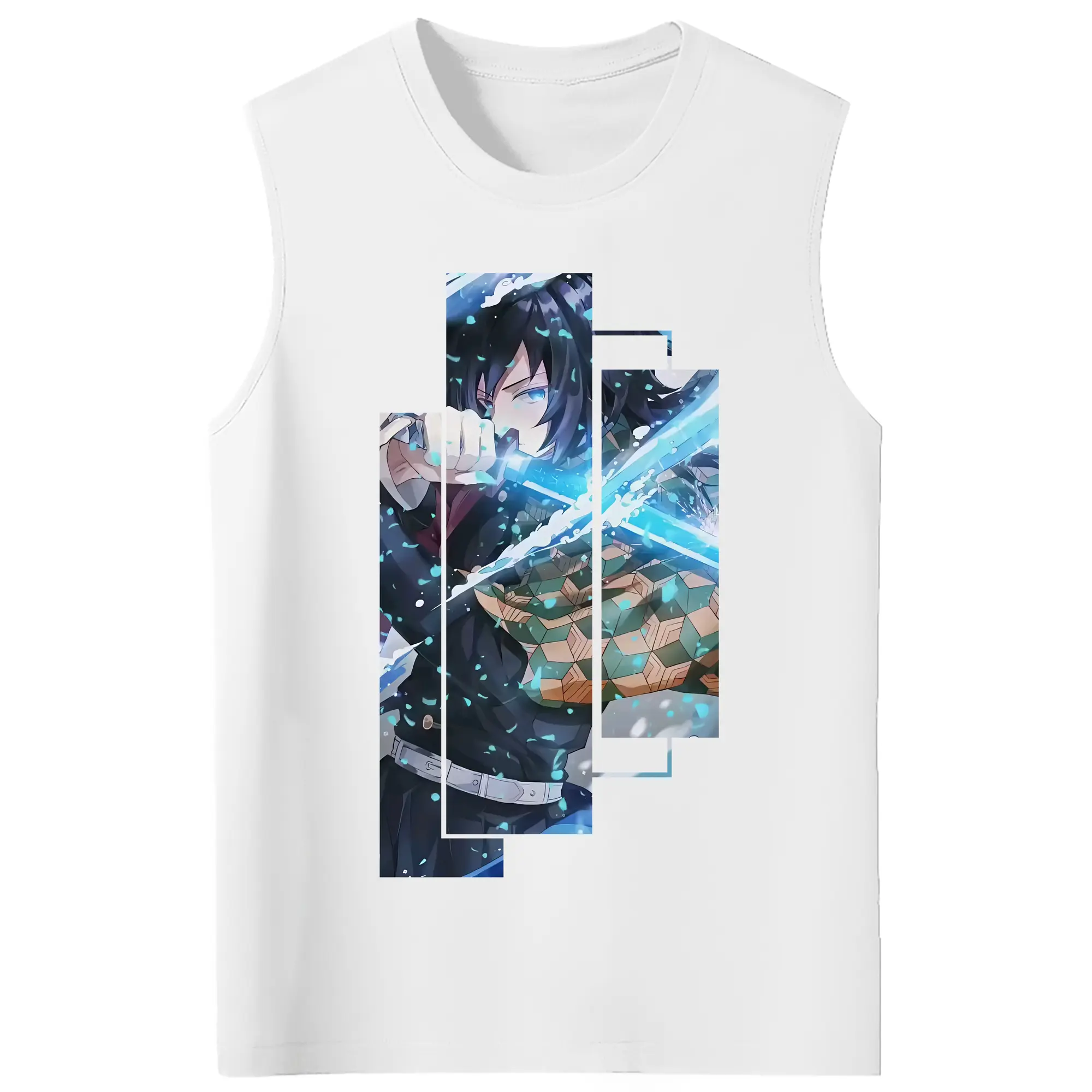 鬼滅の刃 グッズ,冨岡 義勇 - コットン100％ タンクトップ ・ フロントプリント ・ タイトフィット ・ 快適 通気性 ・ スポーツ カジュアル 散歩用