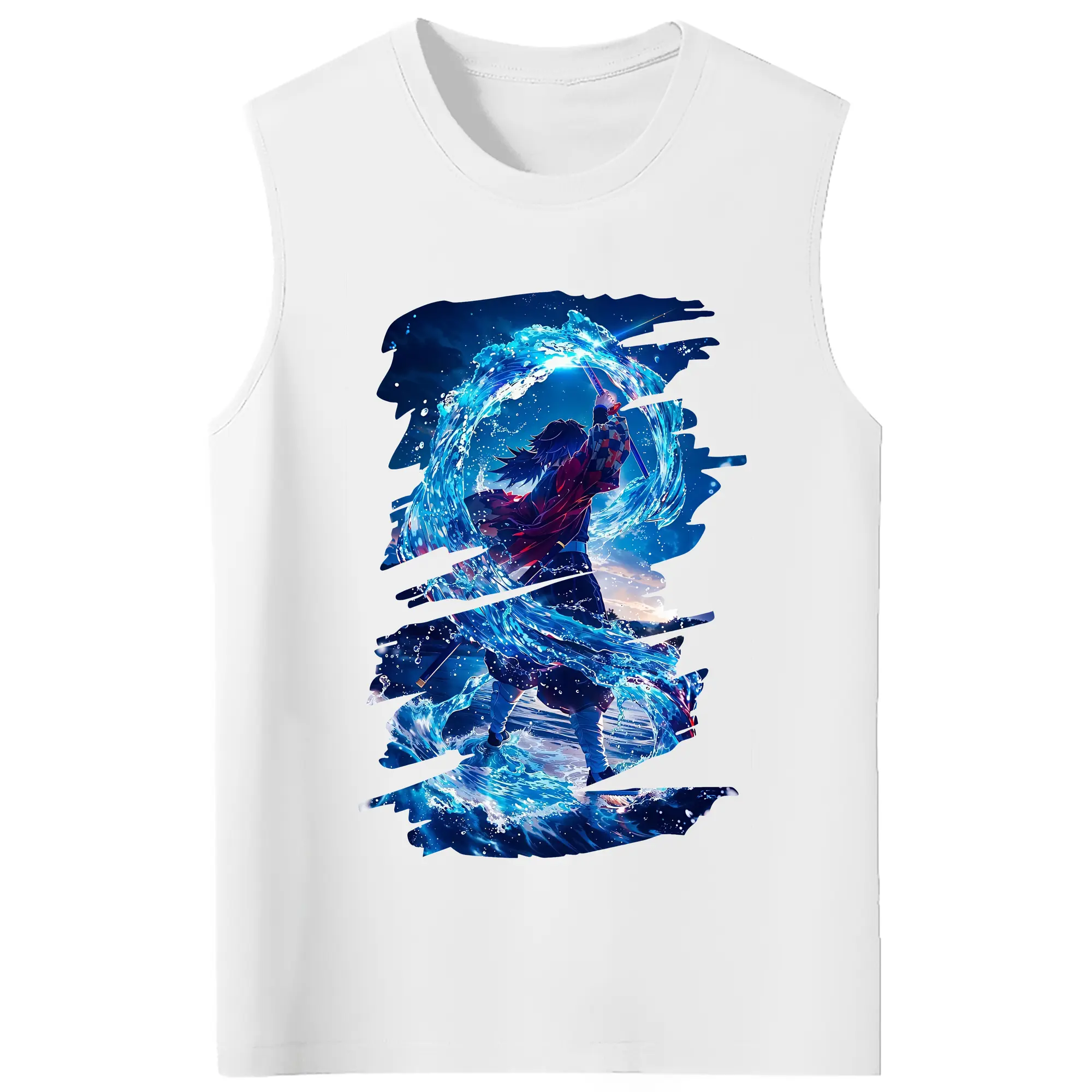 鬼滅の刃 グッズ,冨岡 義勇 - コットン100％ タンクトップ ・ フロントプリント ・ タイトフィット ・ 快適 通気性 ・ スポーツ カジュアル 散歩用