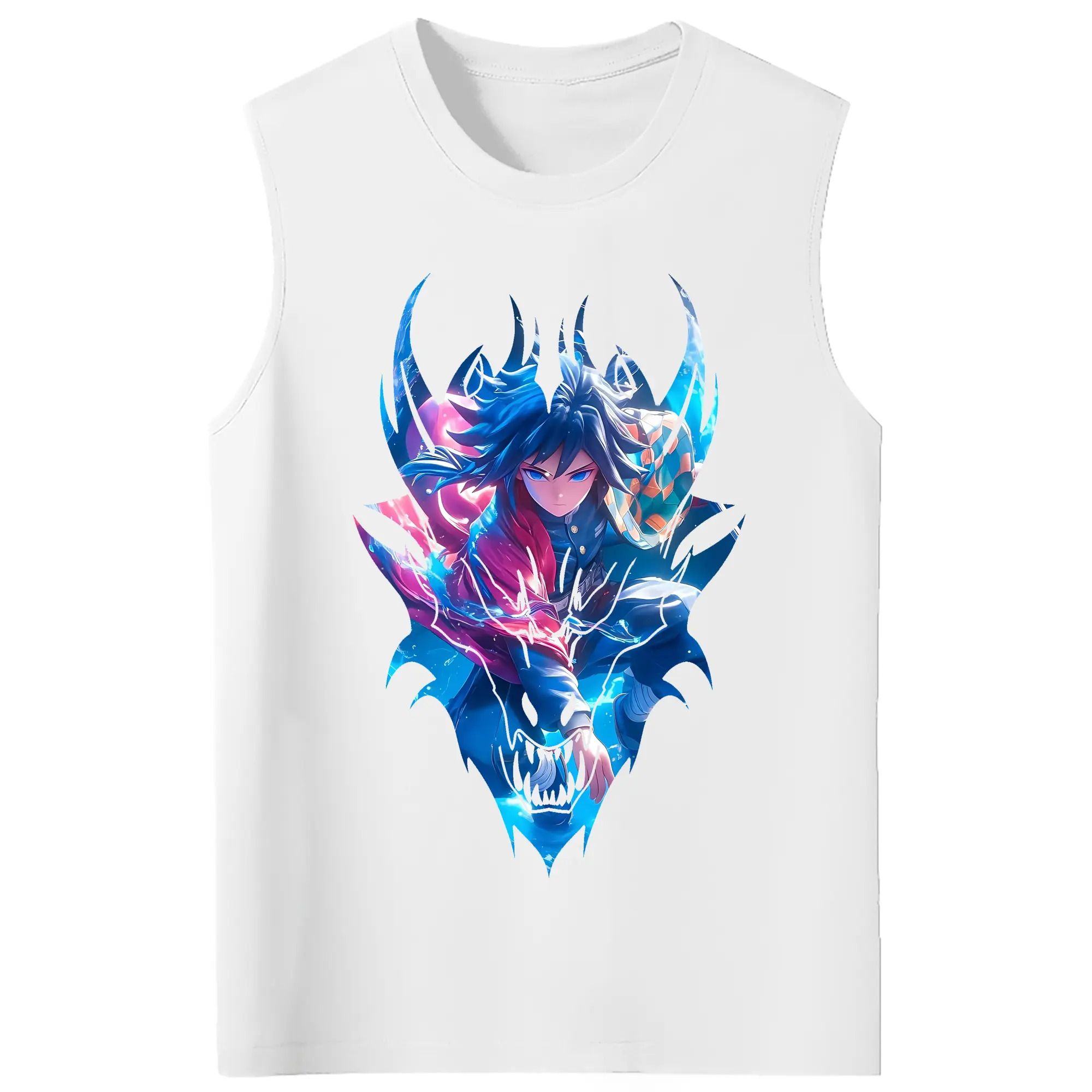 鬼滅の刃 グッズ,冨岡 義勇 - コットン100％ タンクトップ ・ フロントプリント ・ タイトフィット ・ 快適 通気性 ・ スポーツ カジュアル 散歩用