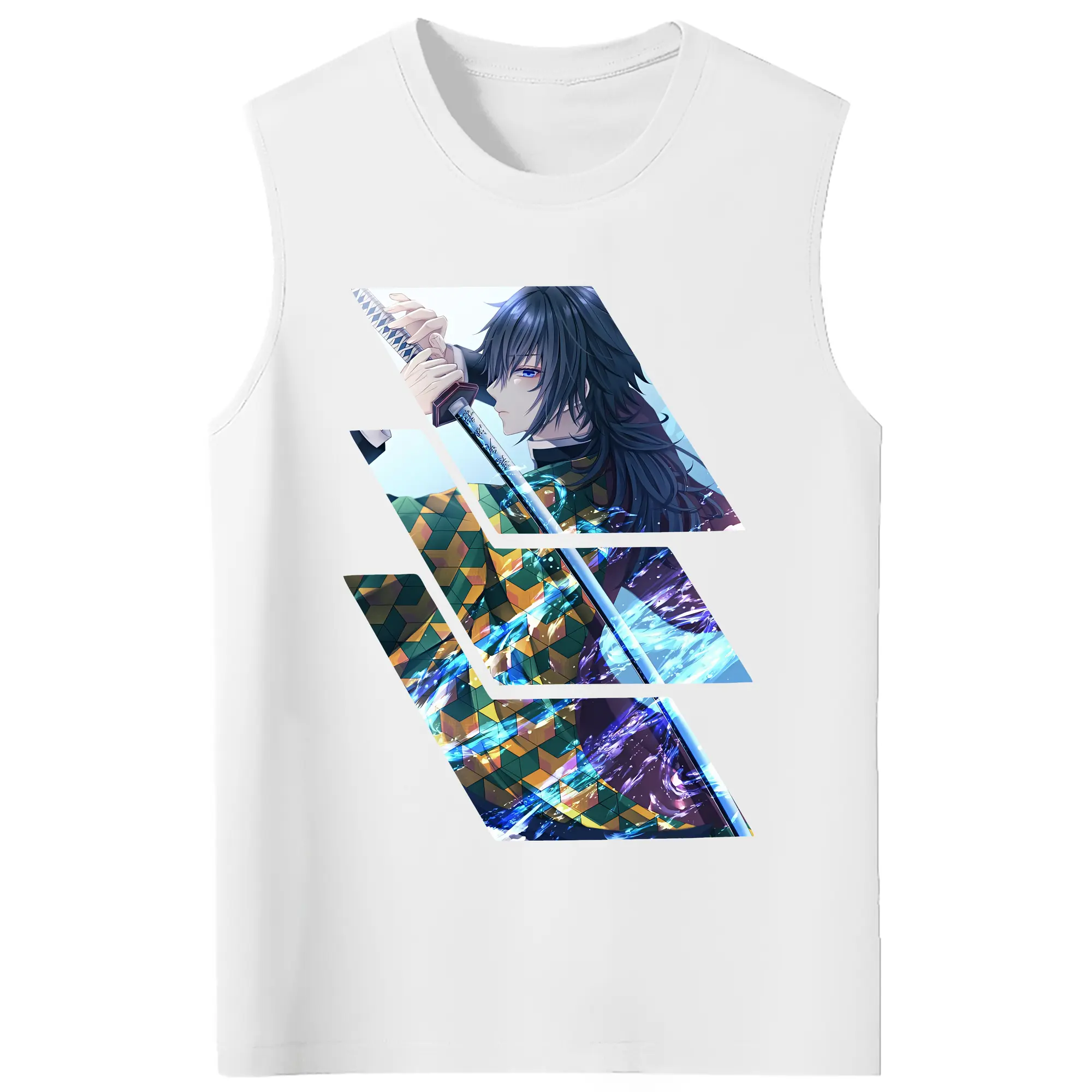 鬼滅の刃 グッズ,冨岡 義勇 - コットン100％ タンクトップ ・ フロントプリント ・ タイトフィット ・ 快適 通気性 ・ スポーツ カジュアル 散歩用