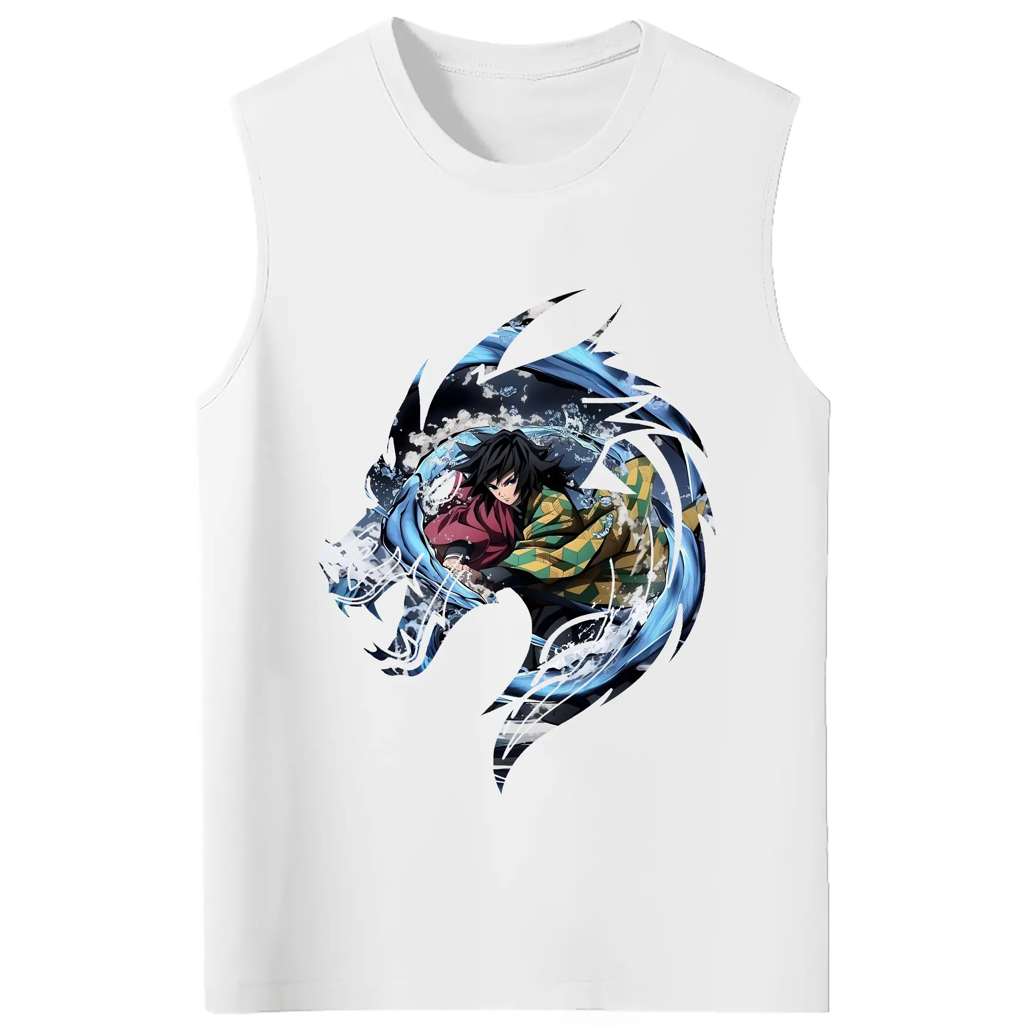 鬼滅の刃 グッズ,冨岡 義勇 - コットン100％ タンクトップ ・ フロントプリント ・ タイトフィット ・ 快適 通気性 ・ スポーツ カジュアル 散歩用