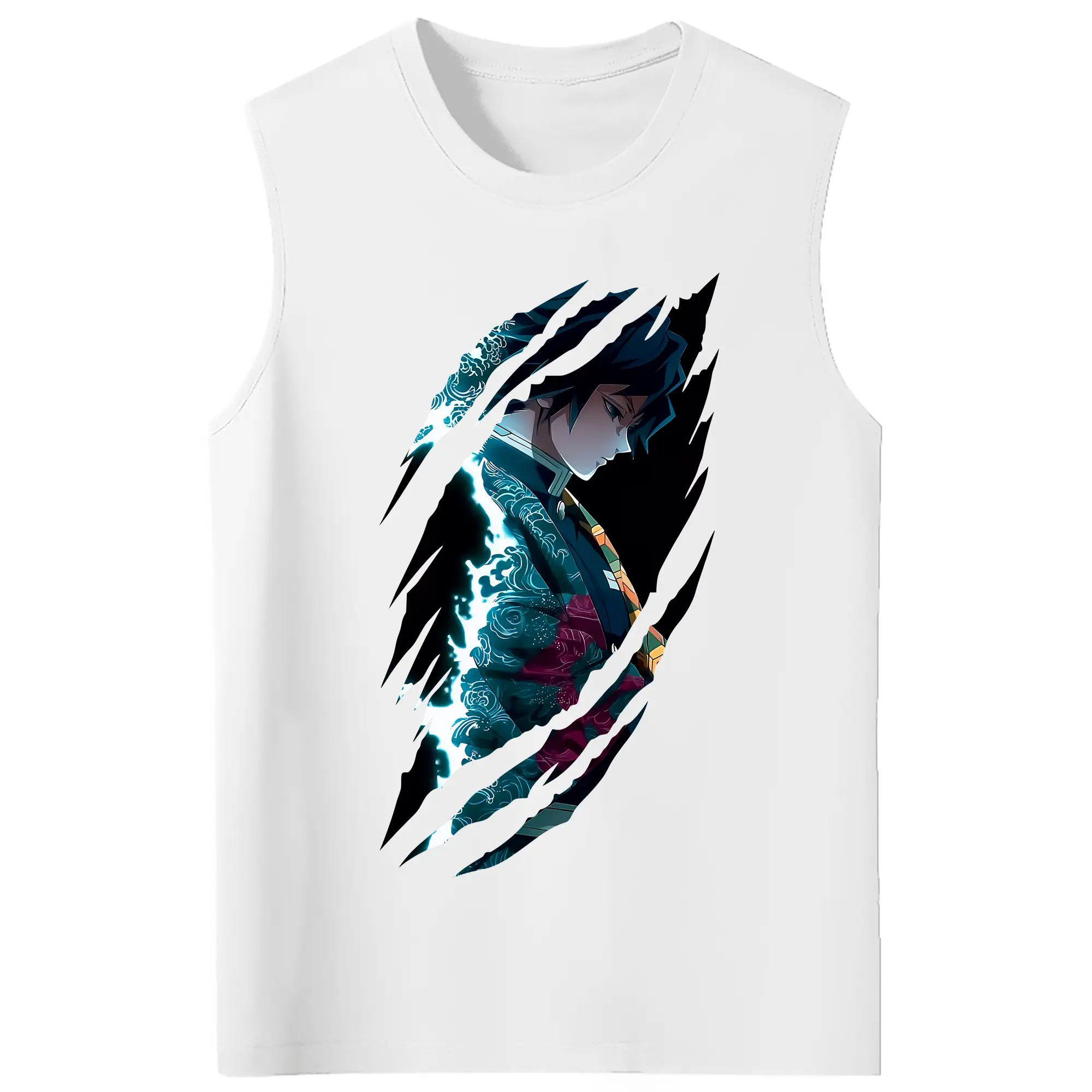 鬼滅の刃 グッズ,冨岡 義勇 - コットン100％ タンクトップ ・ フロントプリント ・ タイトフィット ・ 快適 通気性 ・ スポーツ カジュアル 散歩用