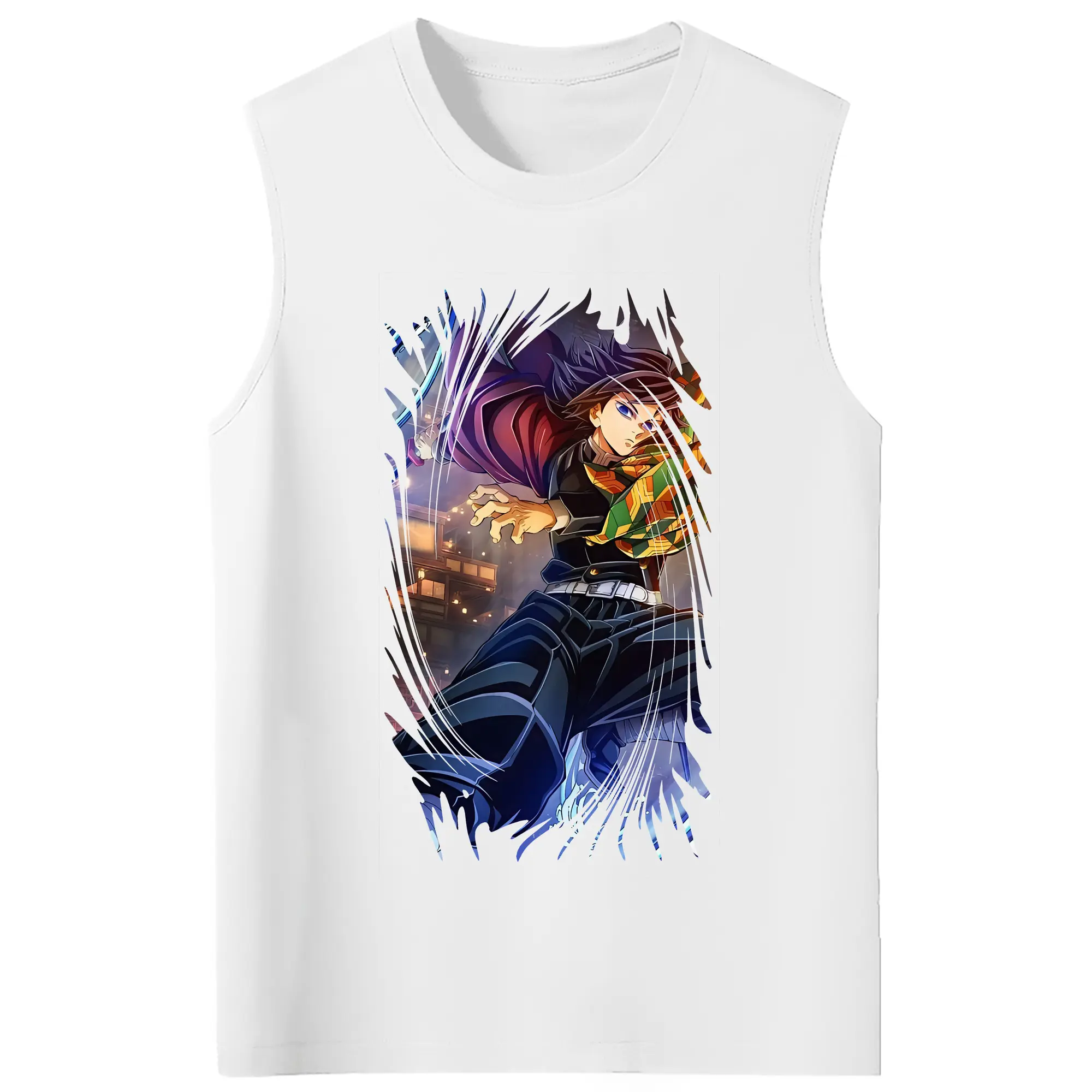 鬼滅の刃 グッズ,冨岡 義勇 - コットン100％ タンクトップ ・ フロントプリント ・ タイトフィット ・ 快適 通気性 ・ スポーツ カジュアル 散歩用