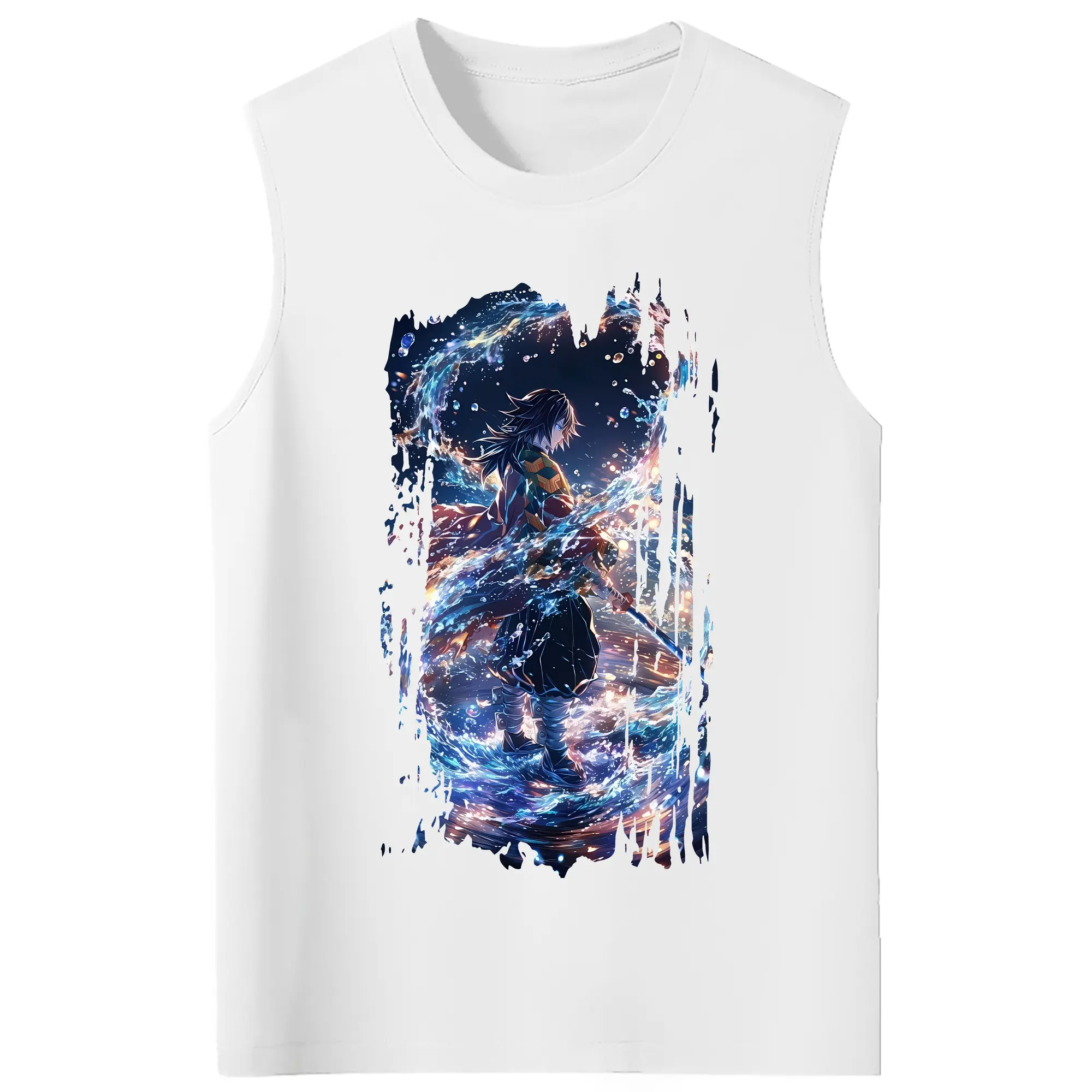 鬼滅の刃 グッズ,冨岡 義勇 - コットン100％ タンクトップ ・ フロントプリント ・ タイトフィット ・ 快適 通気性 ・ スポーツ カジュアル 散歩用