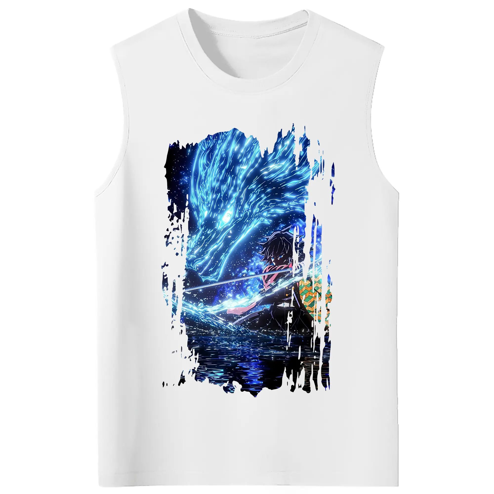 鬼滅の刃 グッズ,冨岡 義勇 - コットン100％ タンクトップ ・ フロントプリント ・ タイトフィット ・ 快適 通気性 ・ スポーツ カジュアル 散歩用