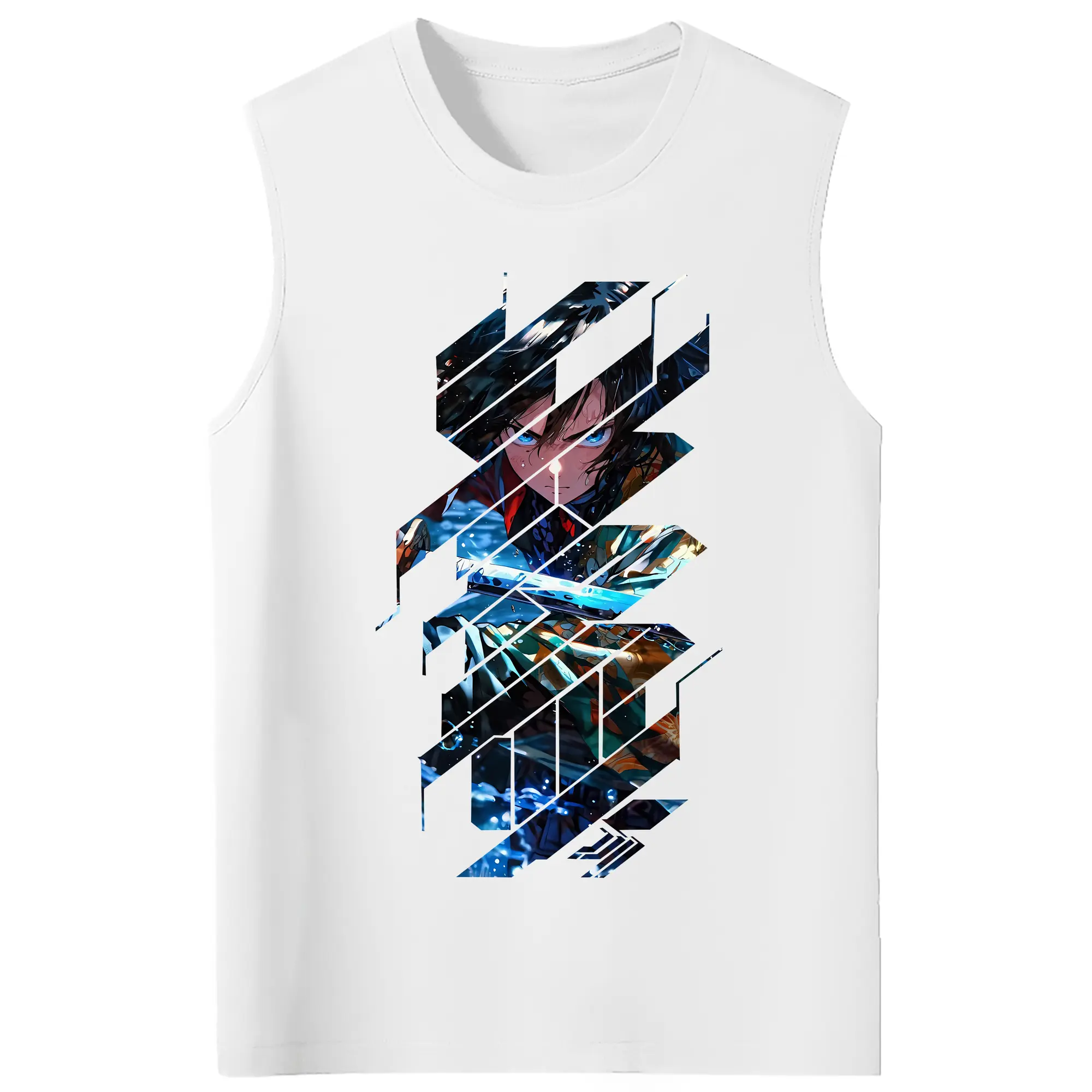 鬼滅の刃 グッズ,冨岡 義勇 - コットン100％ タンクトップ ・ フロントプリント ・ タイトフィット ・ 快適 通気性 ・ スポーツ カジュアル 散歩用