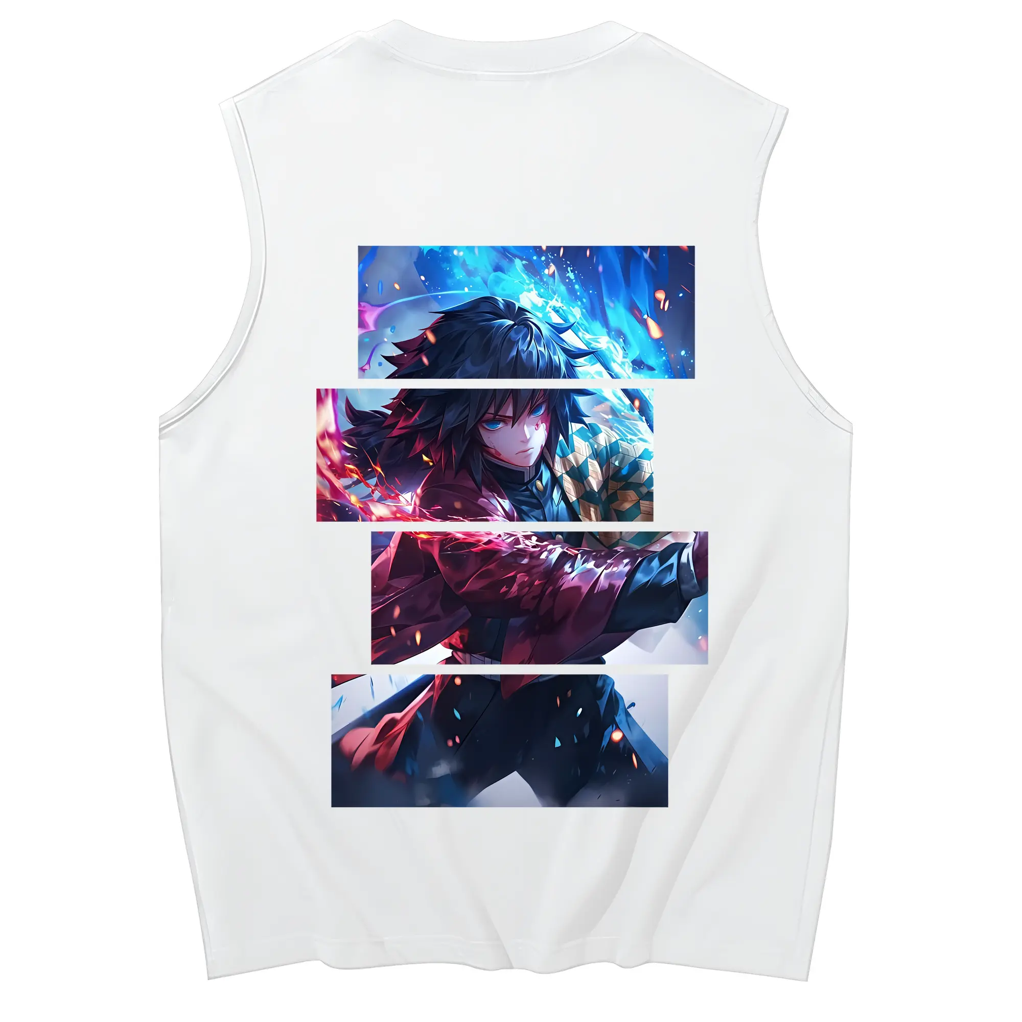鬼滅の刃 グッズ,冨岡 義勇 - コットン100％ タンクトップ ・ 背面プリント ・ タイトシルエット ・ 快適 通気性 ・ スポーツ カジュアル 散歩用