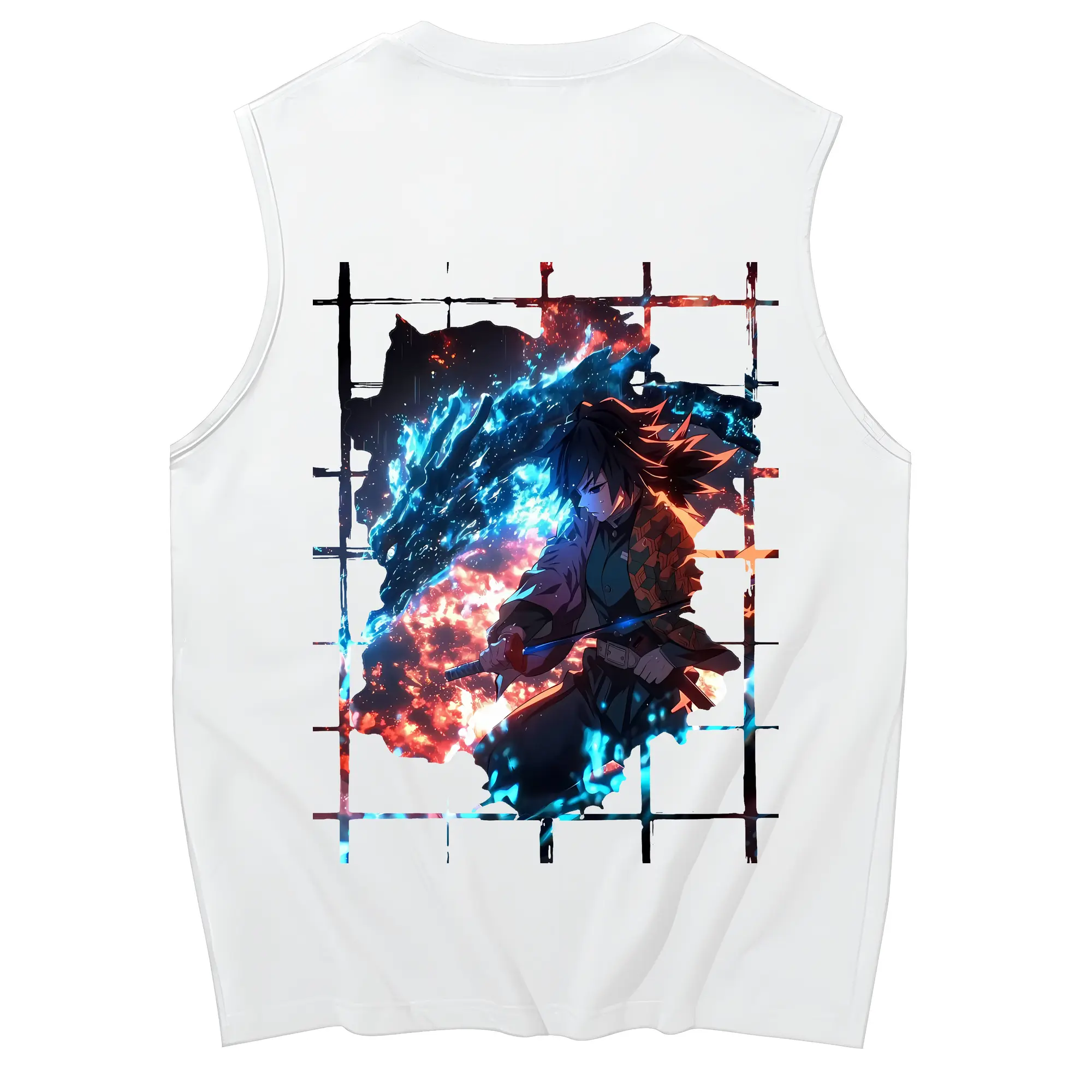 鬼滅の刃 グッズ,冨岡 義勇 - コットン100％ タンクトップ ・ 背面プリント ・ タイトシルエット ・ 快適 通気性 ・ スポーツ カジュアル 散歩用