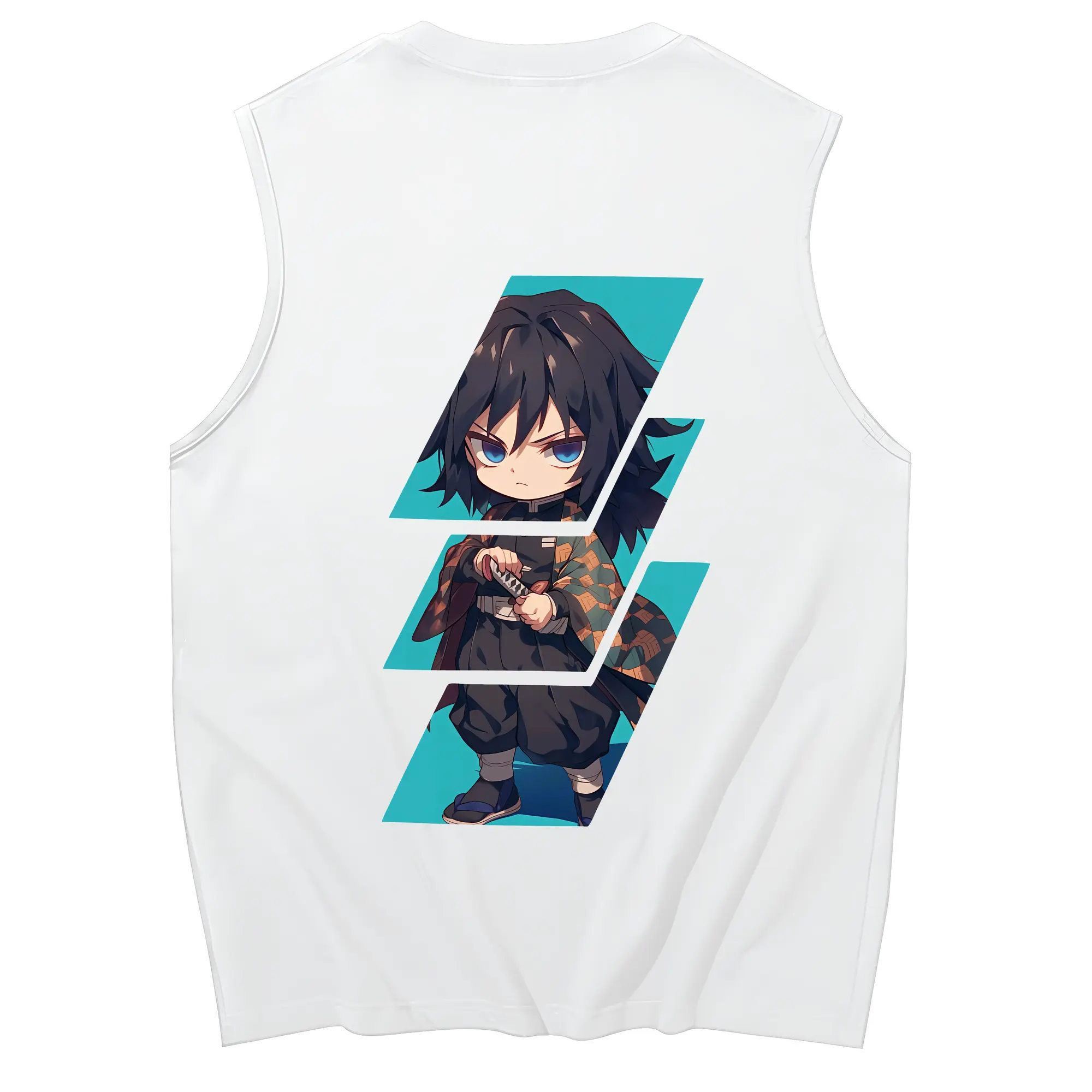 鬼滅の刃 グッズ,冨岡 義勇 - コットン100％ タンクトップ ・ 背面プリント ・ タイトシルエット ・ 快適 通気性 ・ スポーツ カジュアル 散歩用