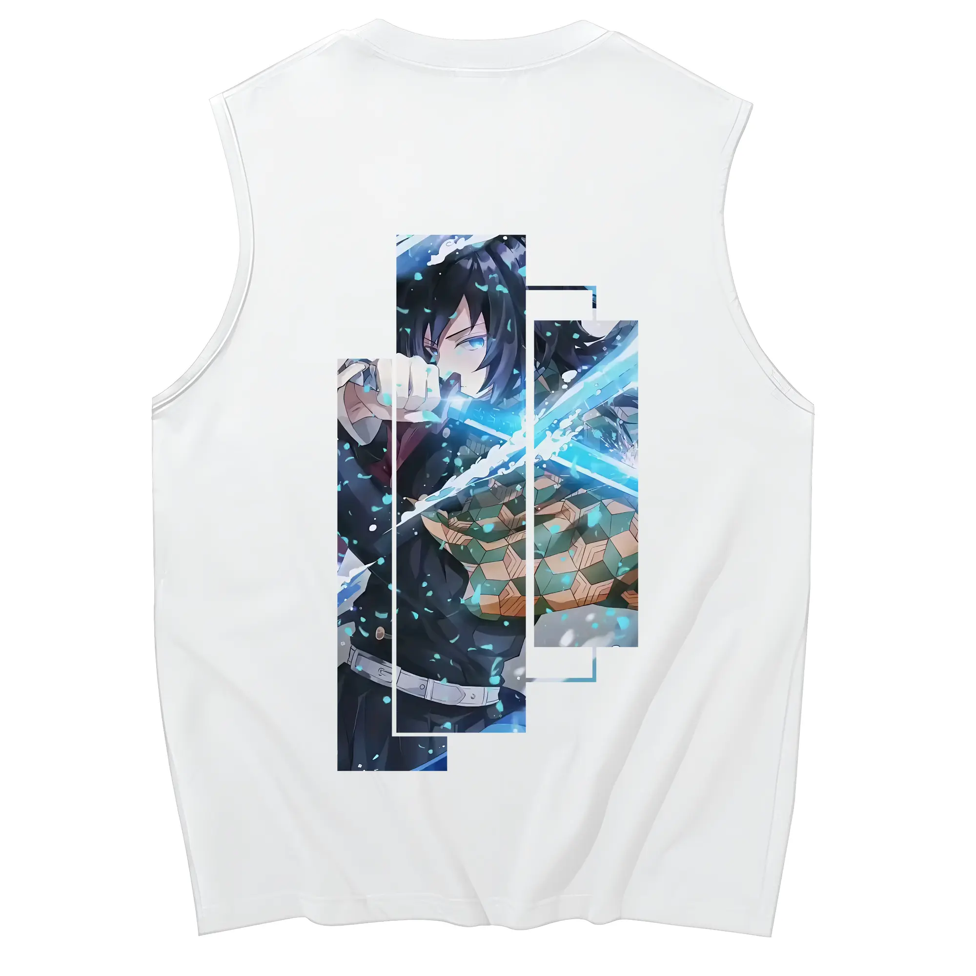 鬼滅の刃 グッズ,冨岡 義勇 - コットン100％ タンクトップ ・ 背面プリント ・ タイトシルエット ・ 快適 通気性 ・ スポーツ カジュアル 散歩用