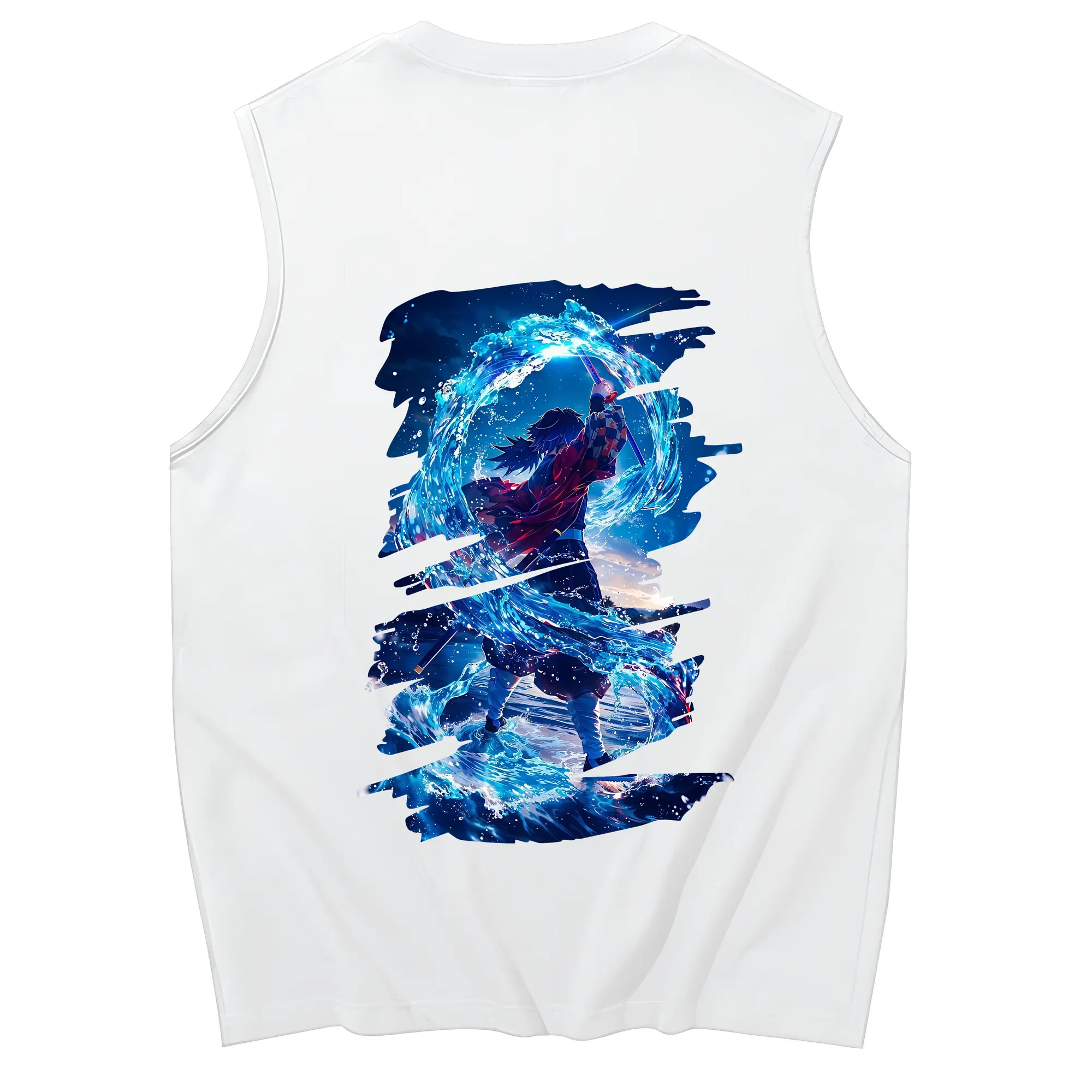 鬼滅の刃 グッズ,冨岡 義勇 - コットン100％ タンクトップ ・ 背面プリント ・ タイトシルエット ・ 快適 通気性 ・ スポーツ カジュアル 散歩用
