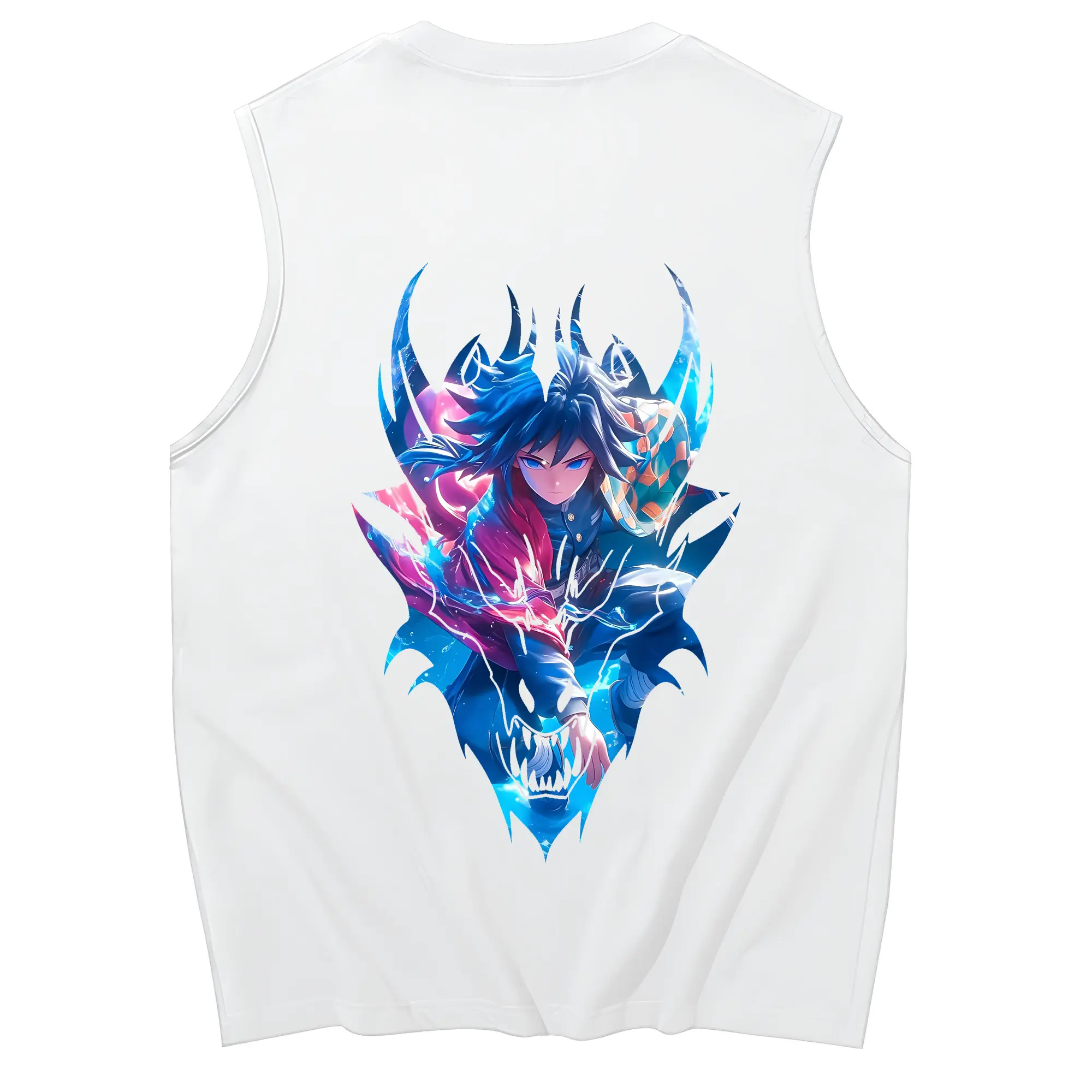 鬼滅の刃 グッズ,冨岡 義勇 - コットン100％ タンクトップ ・ 背面プリント ・ タイトシルエット ・ 快適 通気性 ・ スポーツ カジュアル 散歩用