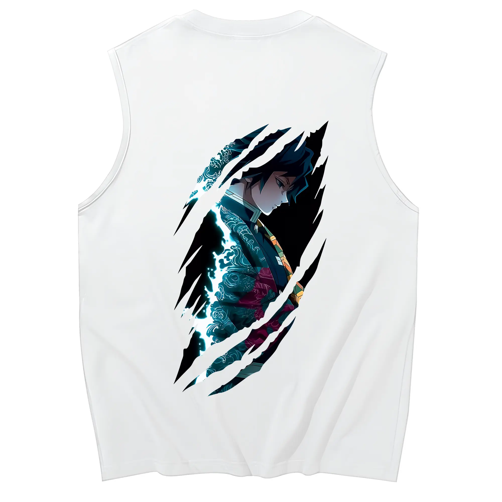 鬼滅の刃 グッズ,冨岡 義勇 - コットン100％ タンクトップ ・ 背面プリント ・ タイトシルエット ・ 快適 通気性 ・ スポーツ カジュアル 散歩用