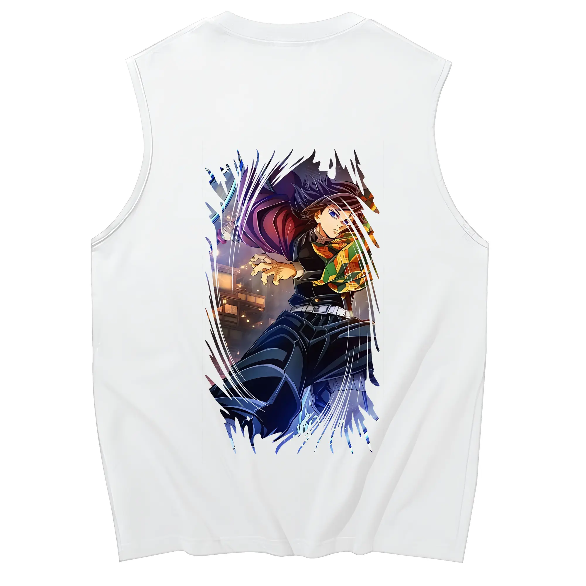 鬼滅の刃 グッズ,冨岡 義勇 - コットン100％ タンクトップ ・ 背面プリント ・ タイトシルエット ・ 快適 通気性 ・ スポーツ カジュアル 散歩用