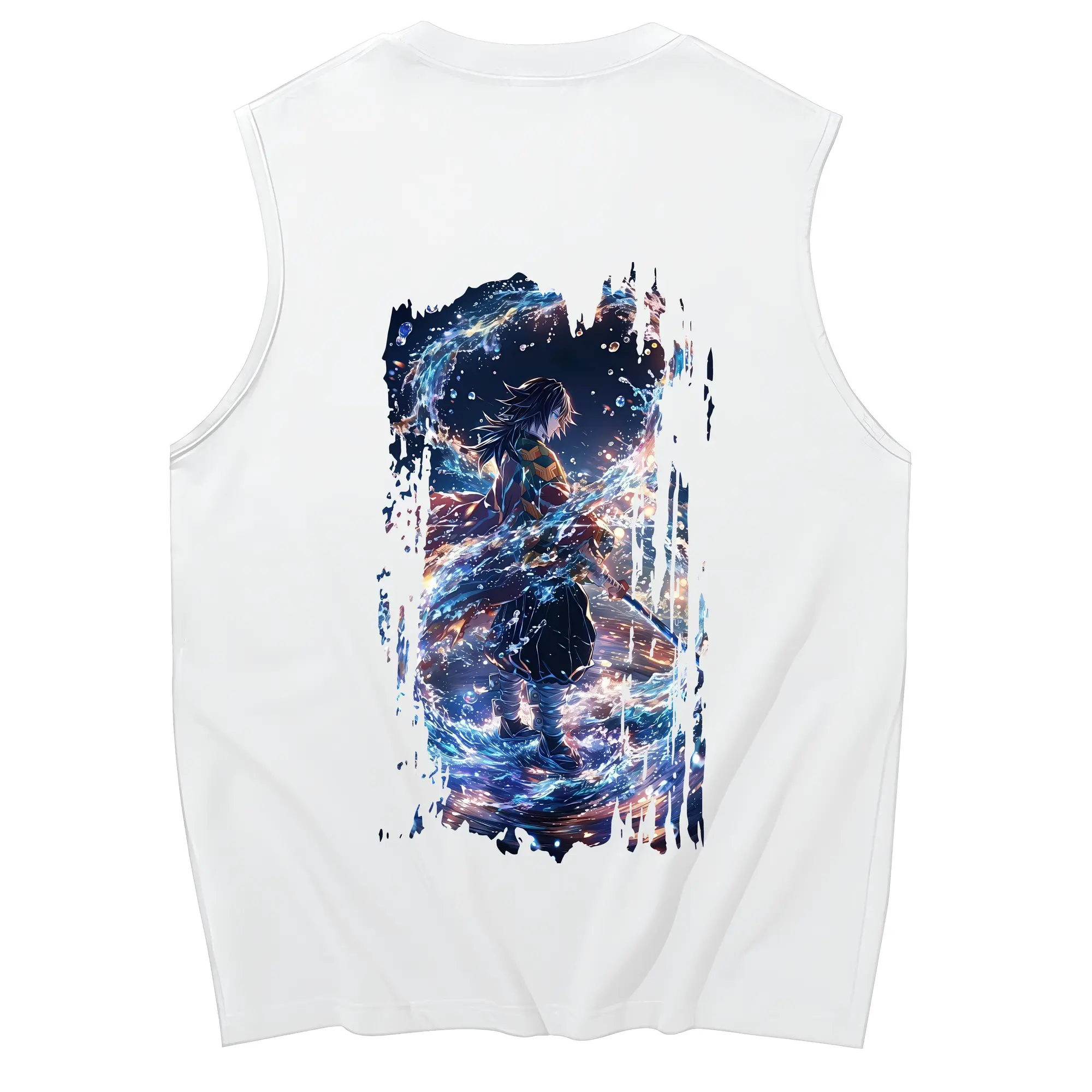 鬼滅の刃 グッズ,冨岡 義勇 - コットン100％ タンクトップ ・ 背面プリント ・ タイトシルエット ・ 快適 通気性 ・ スポーツ カジュアル 散歩用