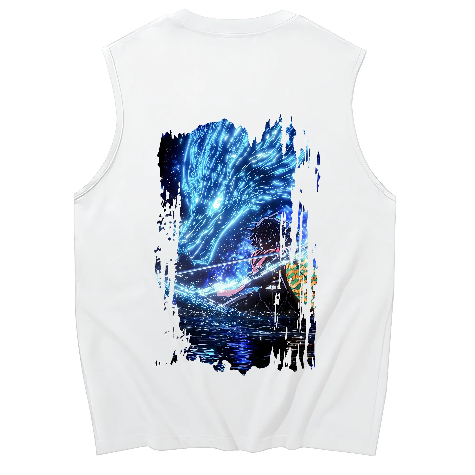 鬼滅の刃 グッズ,冨岡 義勇 - コットン100％ タンクトップ ・ 背面プリント ・ タイトシルエット ・ 快適 通気性 ・ スポーツ カジュアル 散歩用