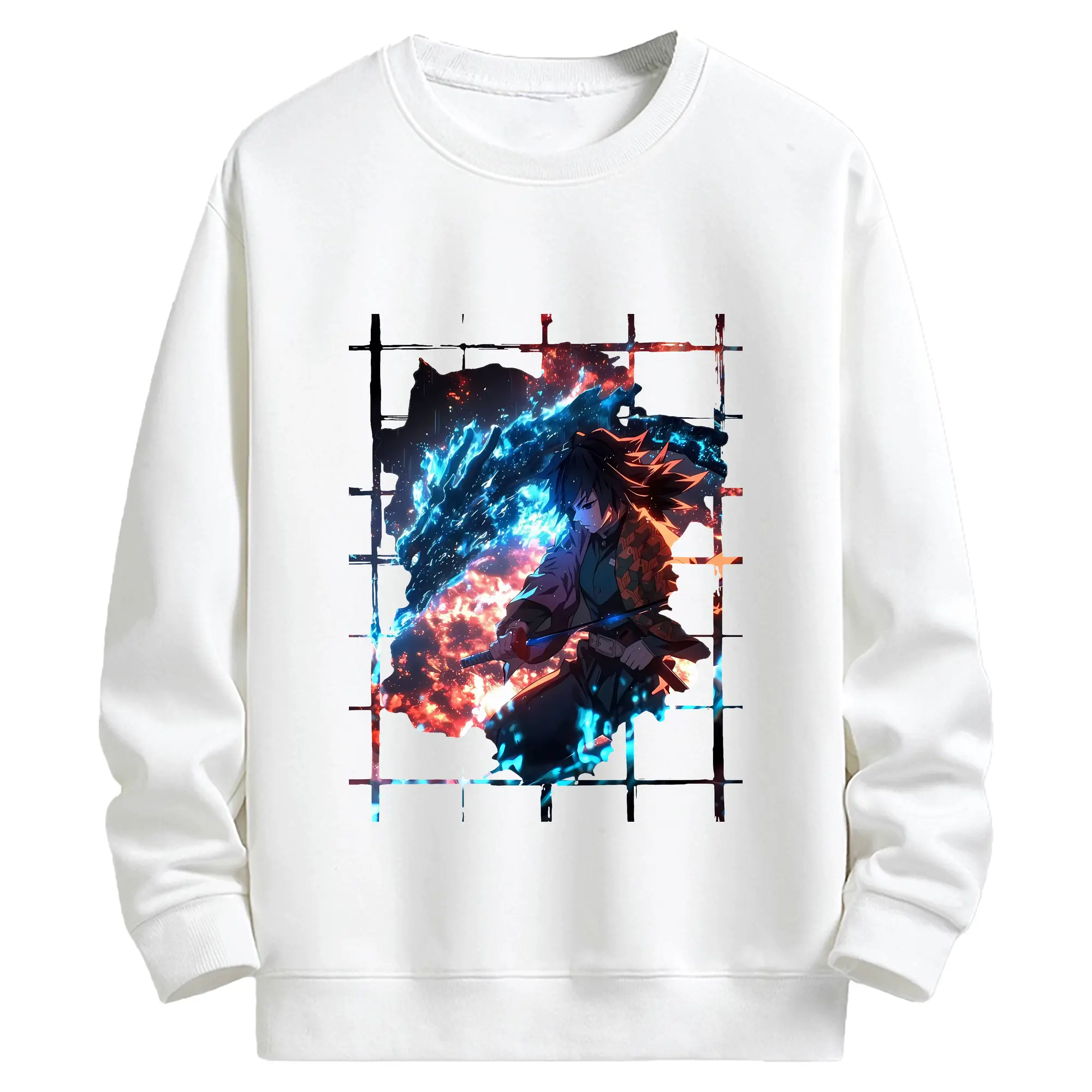 鬼滅の刃 グッズ,冨岡 義勇 - 高品質 クルーネック スウェット ・ コットン59％ ポリエステル41％ ・ ユニセックス 長袖 トレーナー ・ カジュアル デイリー スポーツ 散歩用