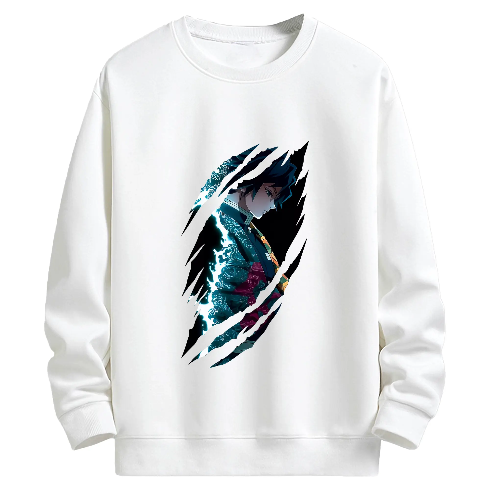 鬼滅の刃 グッズ,冨岡 義勇 - 高品質 クルーネック スウェット ・ コットン59％ ポリエステル41％ ・ ユニセックス 長袖 トレーナー ・ カジュアル デイリー スポーツ 散歩用