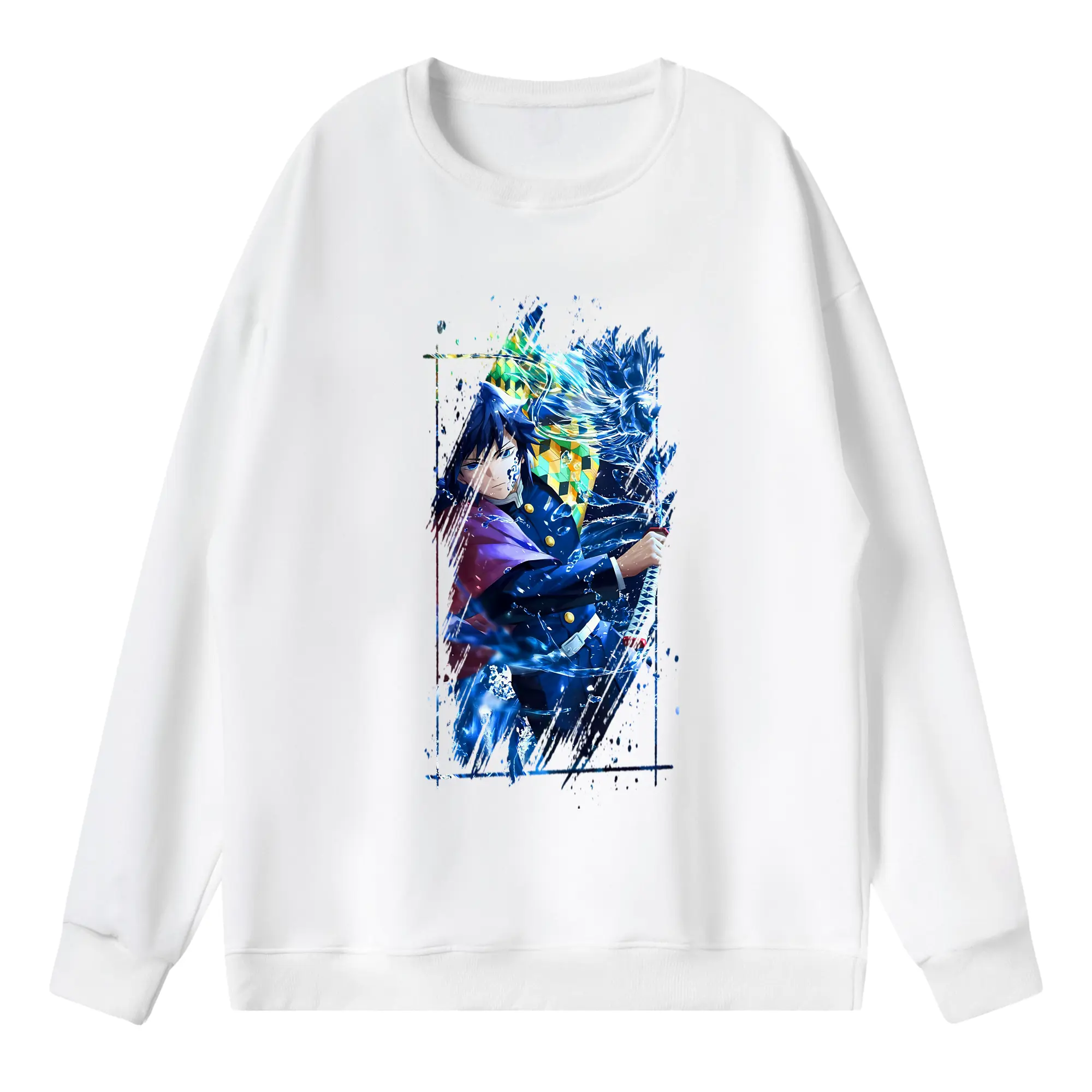 鬼滅の刃 グッズ,冨岡 義勇 - 薄手 クルーネック スウェット 裏毛260g · ポリエステル 春秋向け カジュアル 男女兼用 · トレーナー デイリー スポーツ 散歩に最適