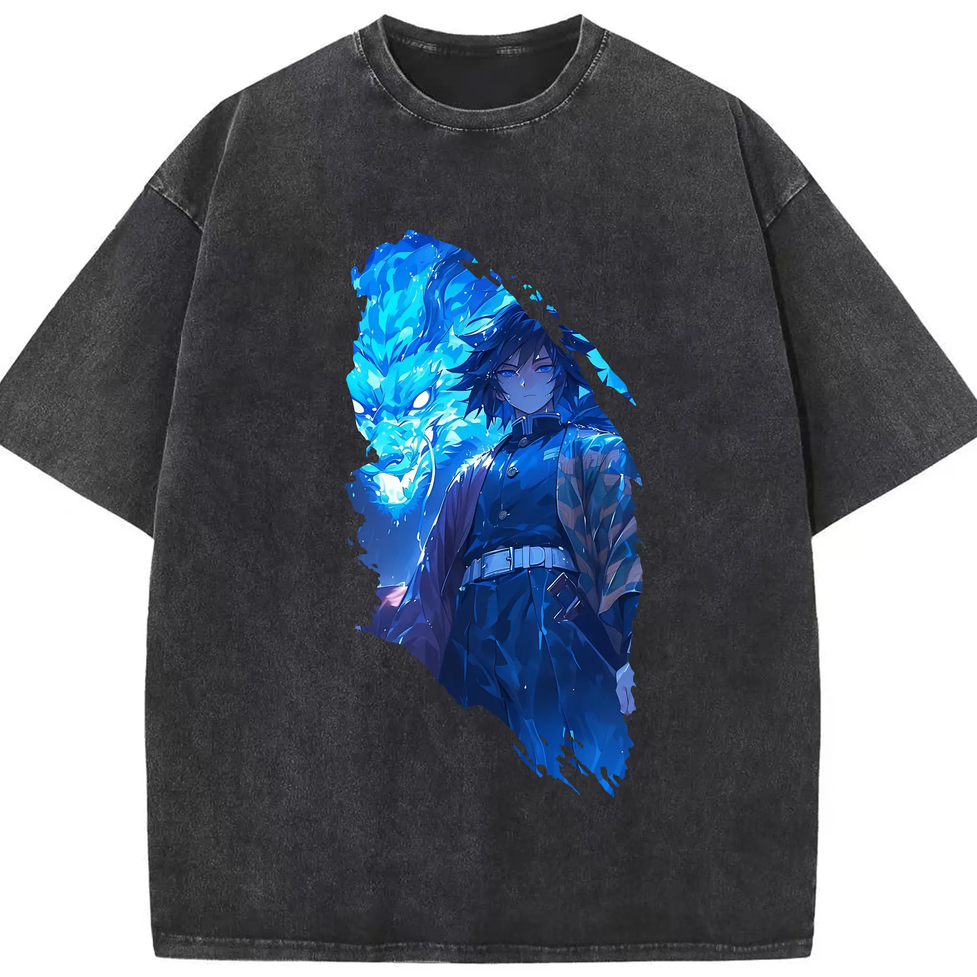 鬼滅の刃 グッズ,冨岡 義勇 - 綿100％ ヴィンテージ風 半袖Tシャツ ・ フロントプリント ・ 柔らか肌触り ・ 通気性 快適 ・ スポーツ カジュアル 外出用