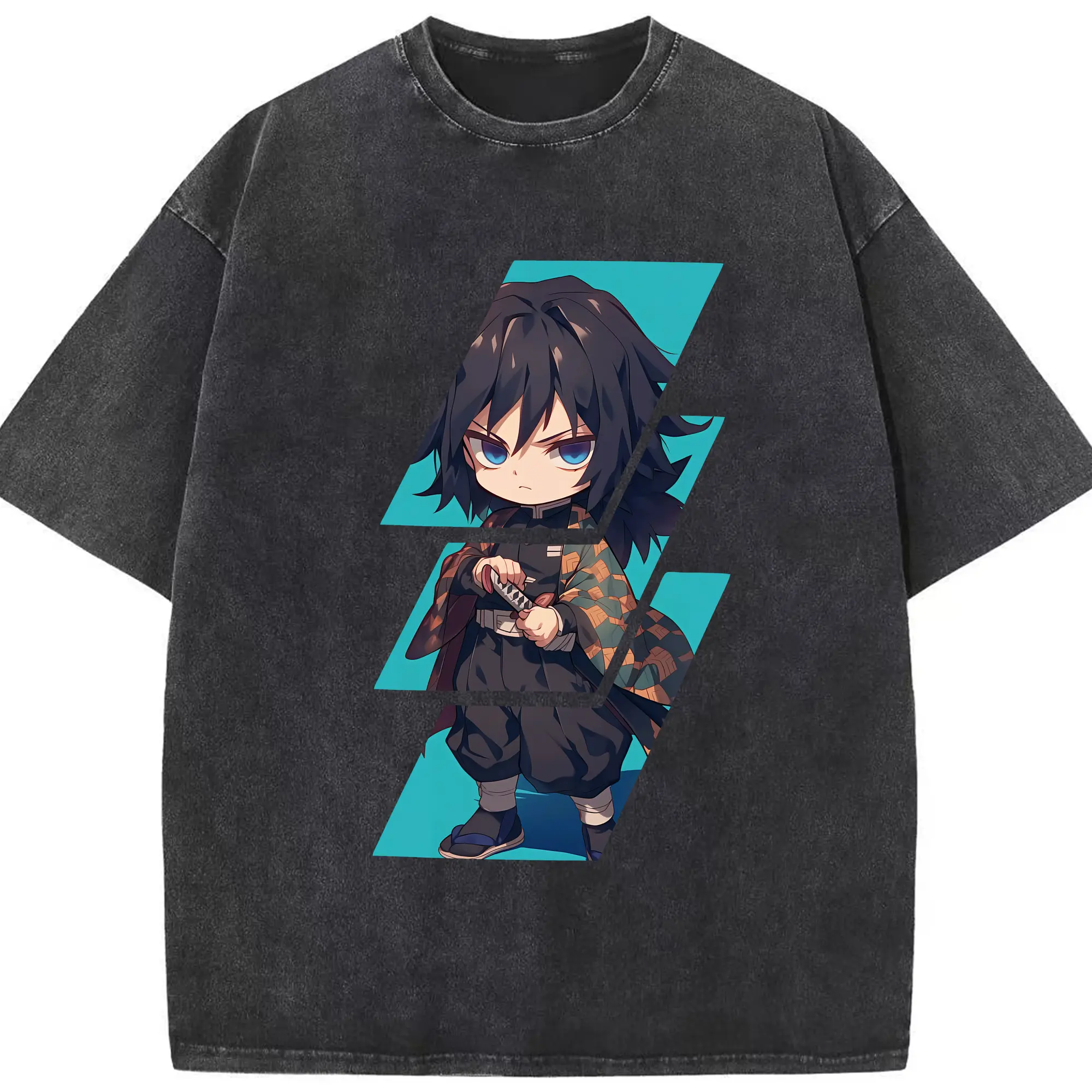 鬼滅の刃 グッズ,冨岡 義勇 - 綿100％ ヴィンテージ風 半袖Tシャツ ・ フロントプリント ・ 柔らか肌触り ・ 通気性 快適 ・ スポーツ カジュアル 外出用