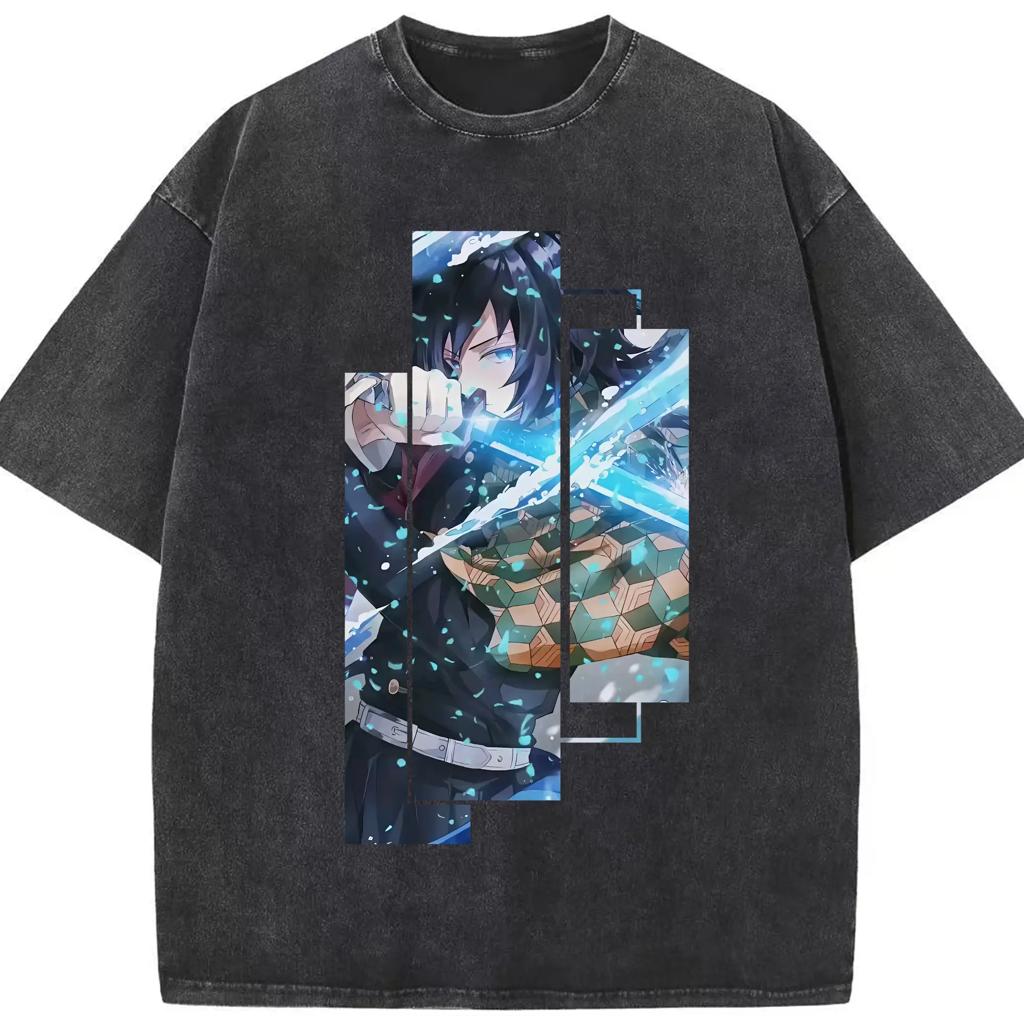 鬼滅の刃 グッズ,冨岡 義勇 - 綿100％ ヴィンテージ風 半袖Tシャツ ・ フロントプリント ・ 柔らか肌触り ・ 通気性 快適 ・ スポーツ カジュアル 外出用