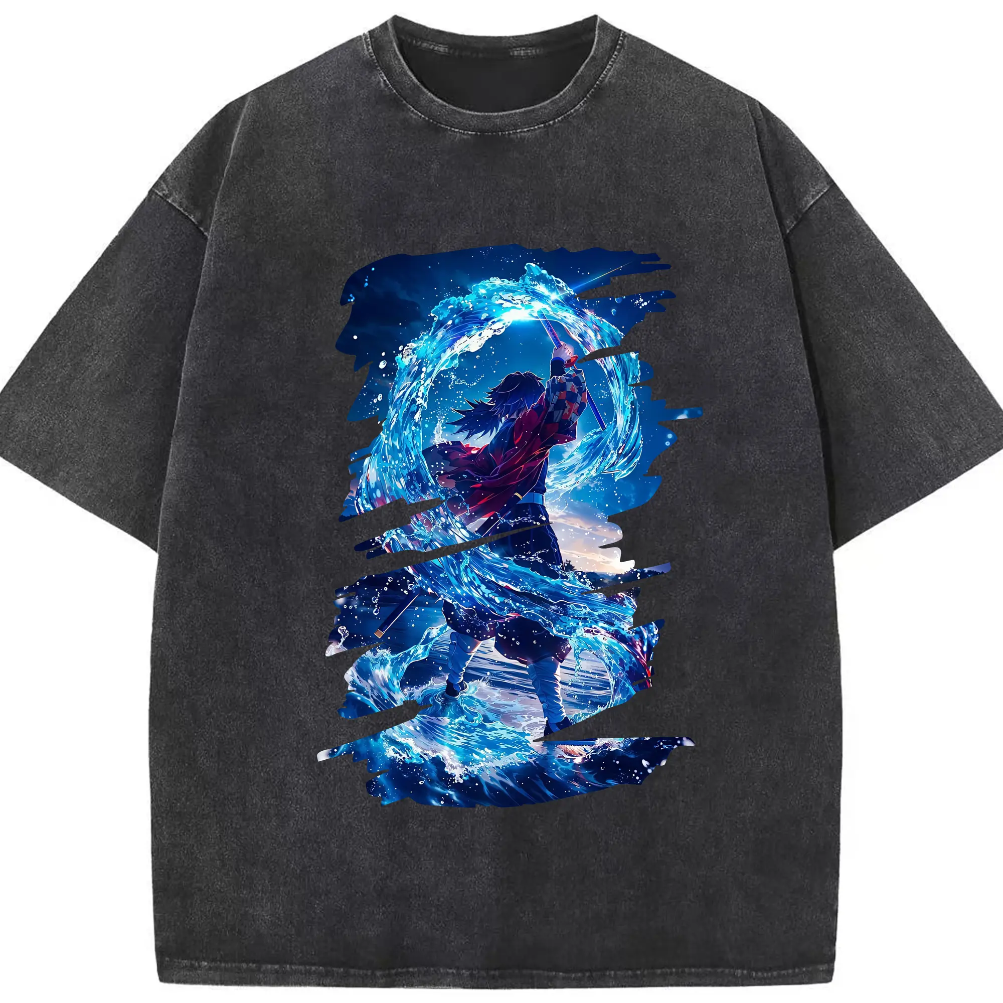 鬼滅の刃 グッズ,冨岡 義勇 - 綿100％ ヴィンテージ風 半袖Tシャツ ・ フロントプリント ・ 柔らか肌触り ・ 通気性 快適 ・ スポーツ カジュアル 外出用