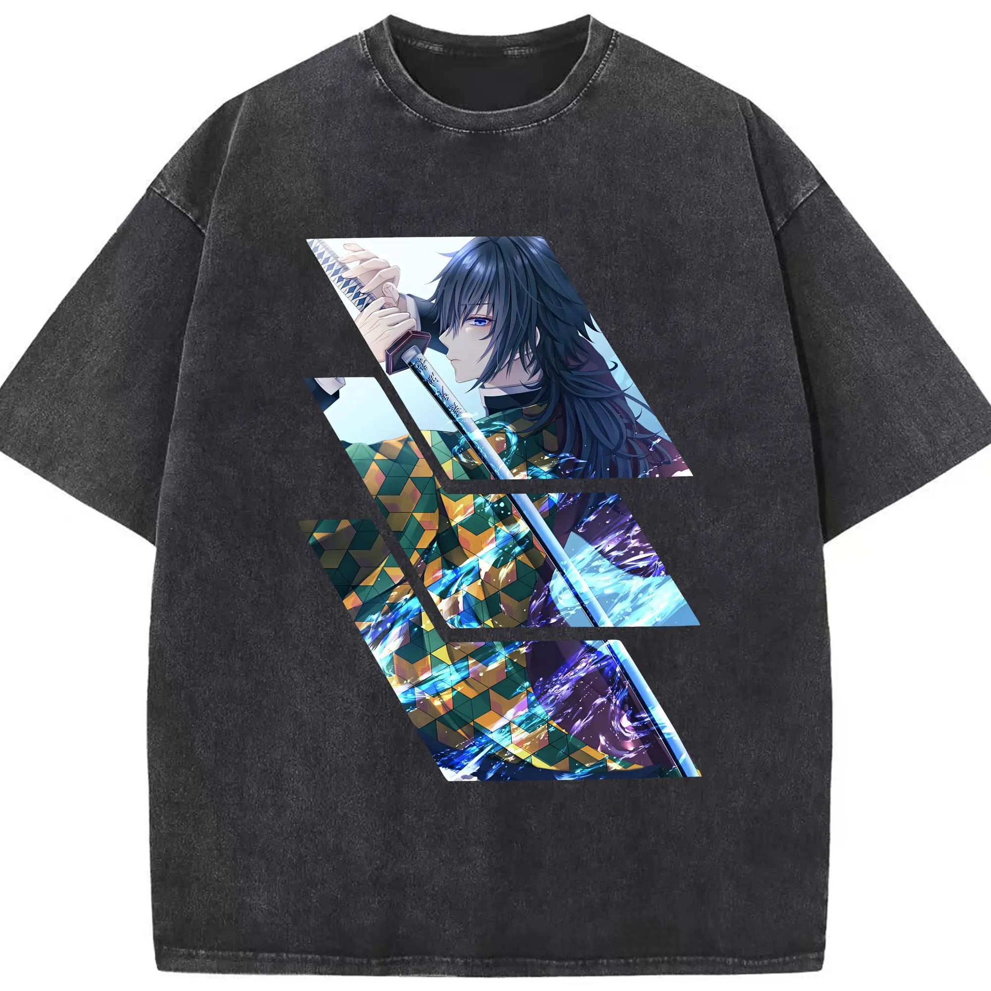 鬼滅の刃 グッズ,冨岡 義勇 - 綿100％ ヴィンテージ風 半袖Tシャツ ・ フロントプリント ・ 柔らか肌触り ・ 通気性 快適 ・ スポーツ カジュアル 外出用