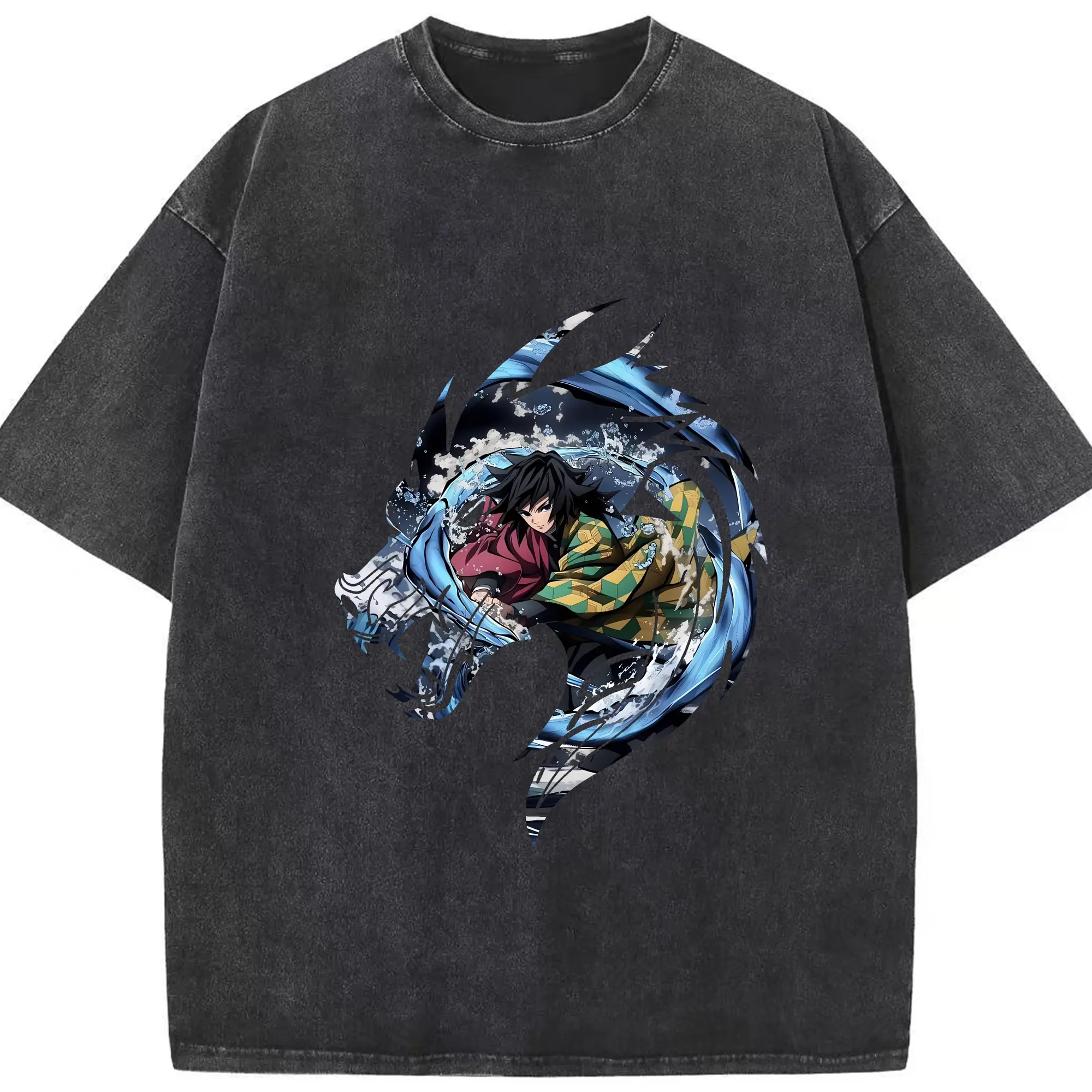 鬼滅の刃 グッズ,冨岡 義勇 - 綿100％ ヴィンテージ風 半袖Tシャツ ・ フロントプリント ・ 柔らか肌触り ・ 通気性 快適 ・ スポーツ カジュアル 外出用