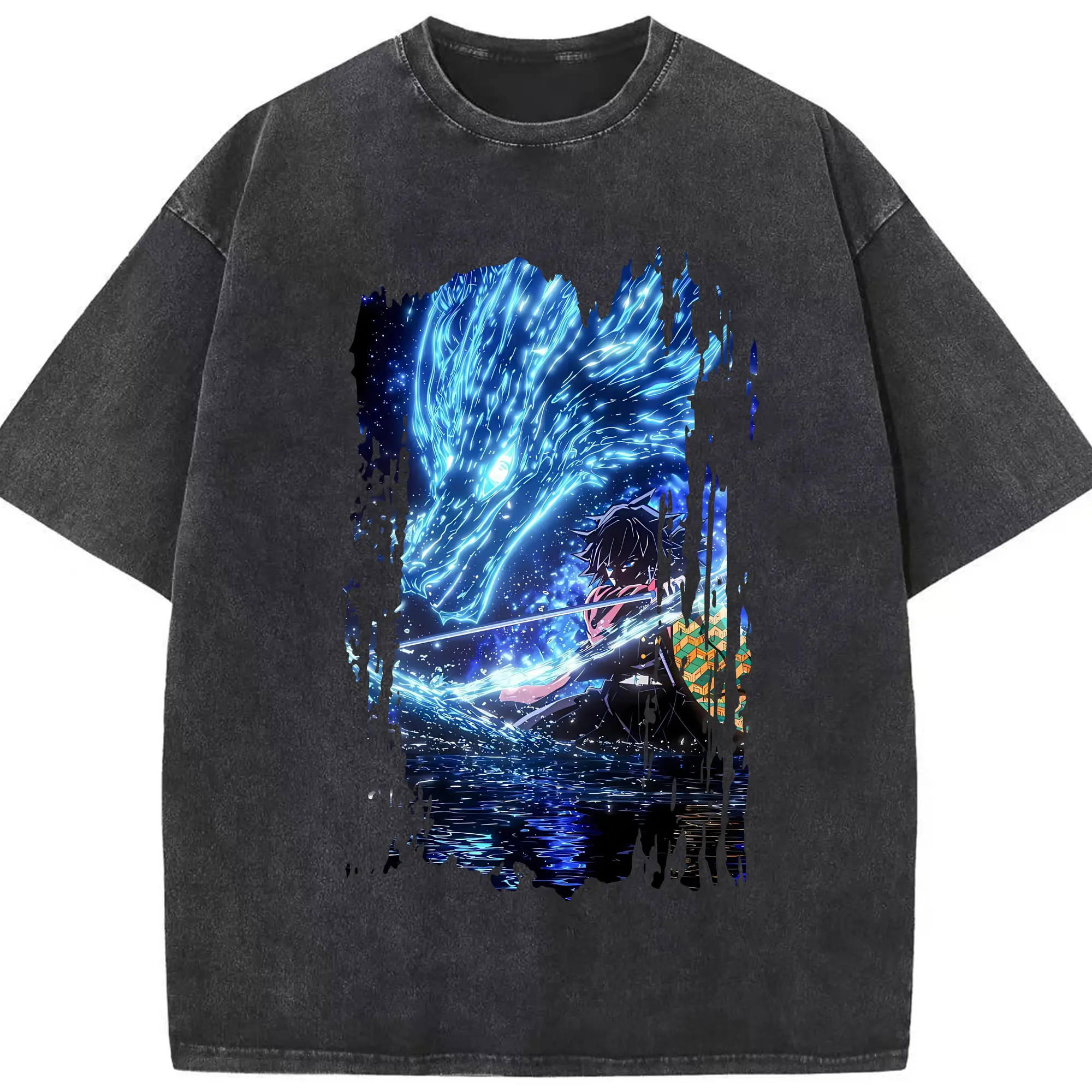 鬼滅の刃 グッズ,冨岡 義勇 - 綿100％ ヴィンテージ風 半袖Tシャツ ・ フロントプリント ・ 柔らか肌触り ・ 通気性 快適 ・ スポーツ カジュアル 外出用