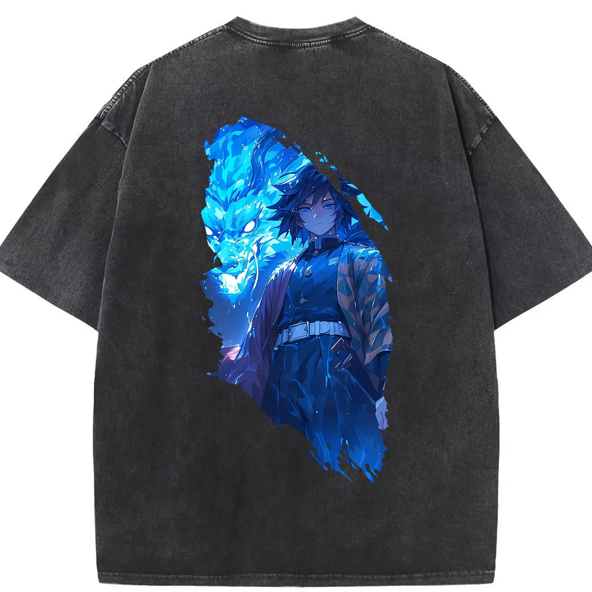 鬼滅の刃 グッズ,冨岡 義勇 - 綿100％ ヴィンテージ風 半袖Tシャツ ・ 背面プリント ・ 柔らか肌触り ・ 通気性 快適 ・ スポーツ カジュアル 外出用