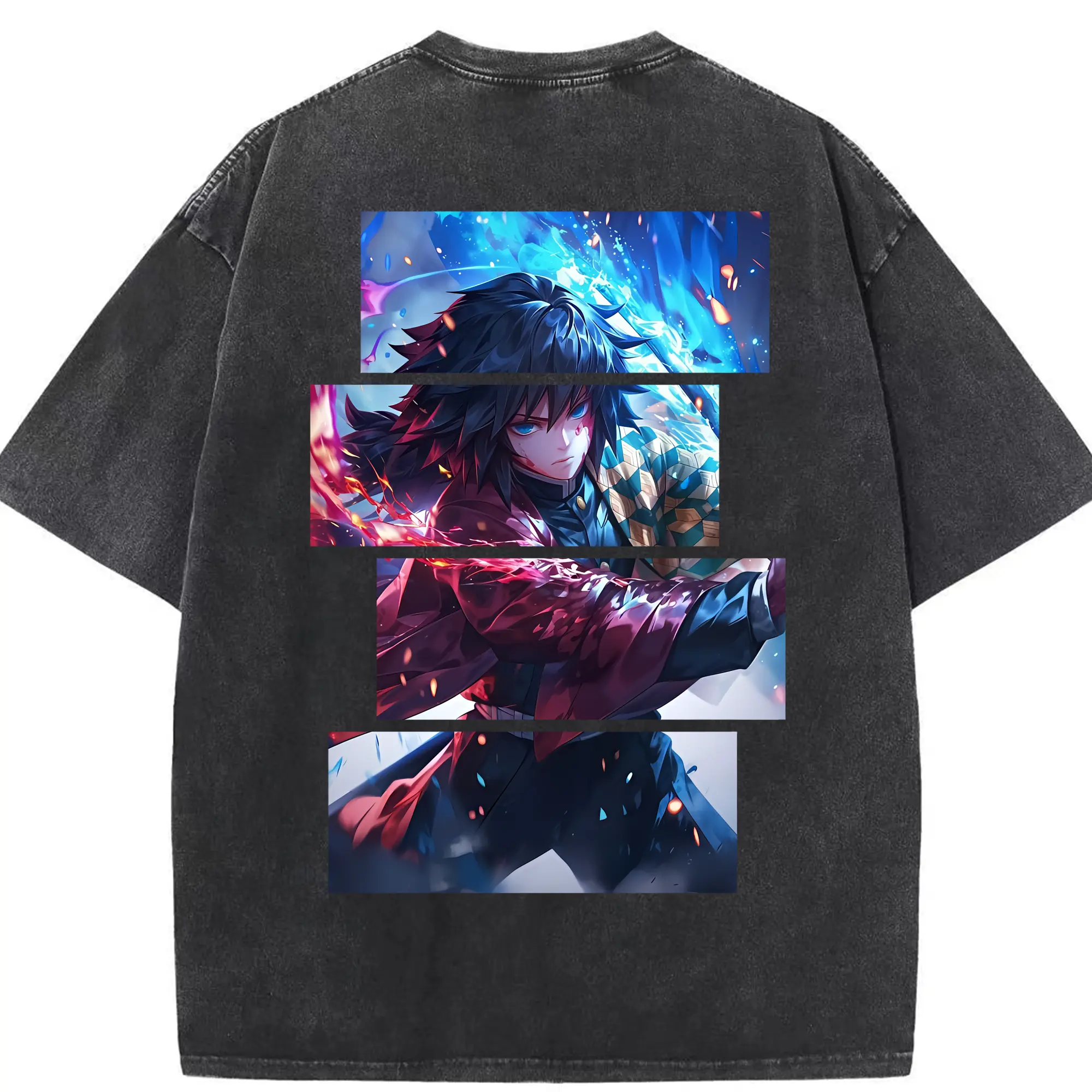 鬼滅の刃 グッズ,冨岡 義勇 - 綿100％ ヴィンテージ風 半袖Tシャツ ・ 背面プリント ・ 柔らか肌触り ・ 通気性 快適 ・ スポーツ カジュアル 外出用