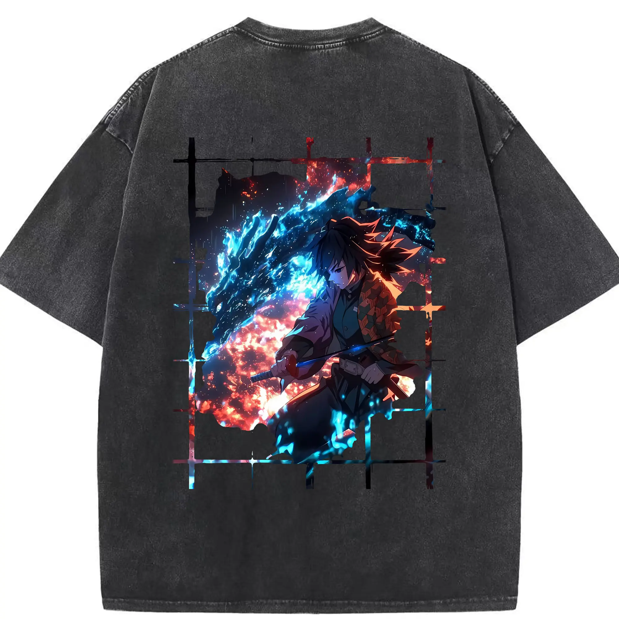 鬼滅の刃 グッズ,冨岡 義勇 - 綿100％ ヴィンテージ風 半袖Tシャツ ・ 背面プリント ・ 柔らか肌触り ・ 通気性 快適 ・ スポーツ カジュアル 外出用