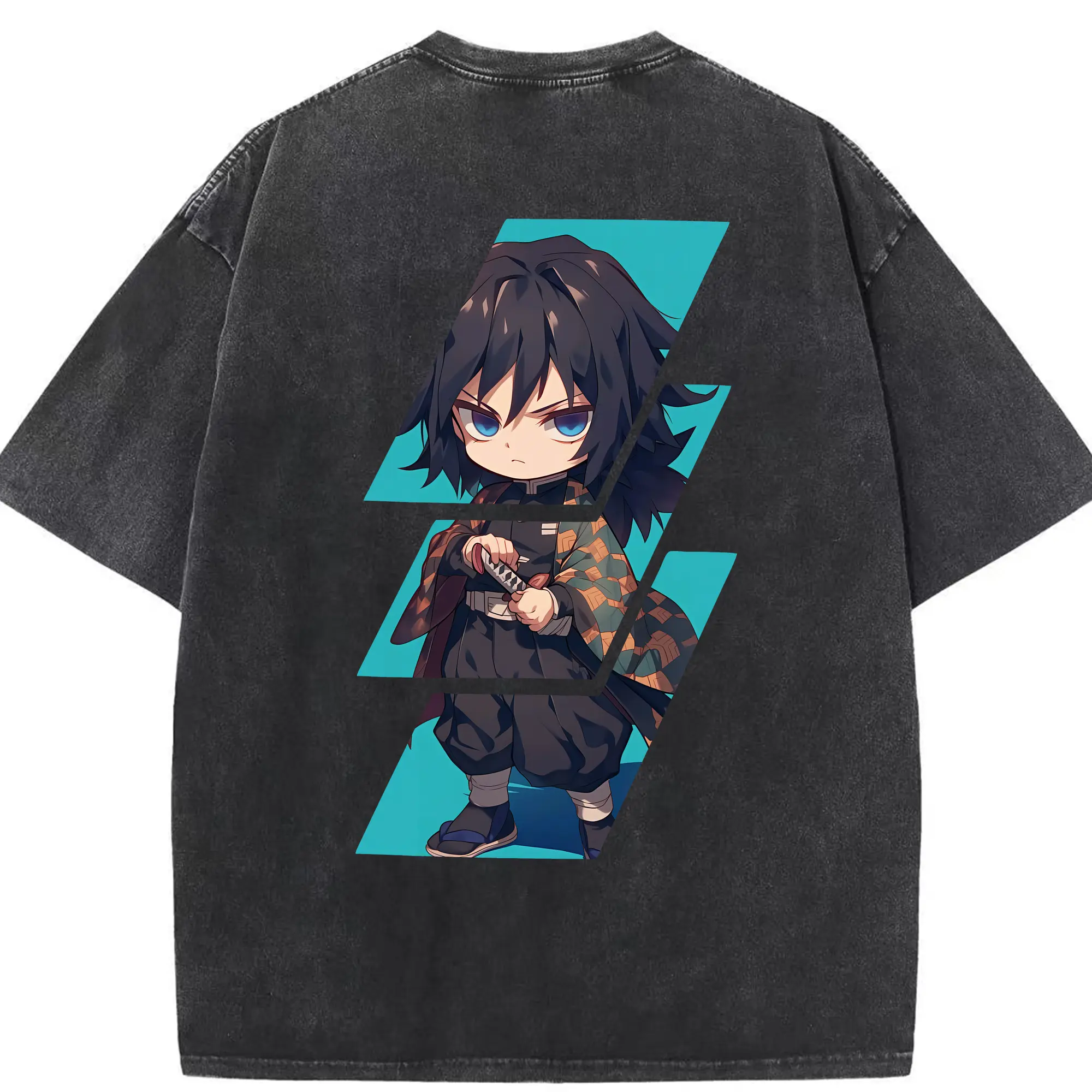 鬼滅の刃 グッズ,冨岡 義勇 - 綿100％ ヴィンテージ風 半袖Tシャツ ・ 背面プリント ・ 柔らか肌触り ・ 通気性 快適 ・ スポーツ カジュアル 外出用